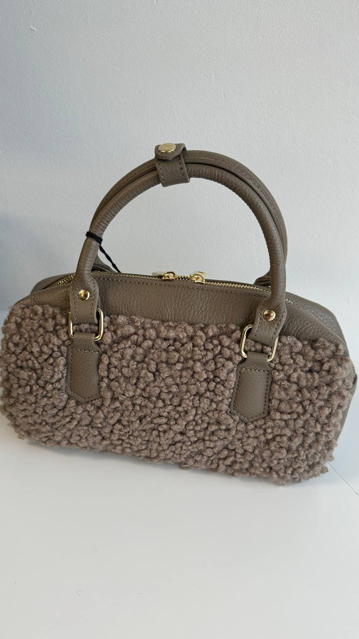 Bogdana Toscana Shearling — Genuine Leather & Shearling Crossbody Bag with Adjustable Strap