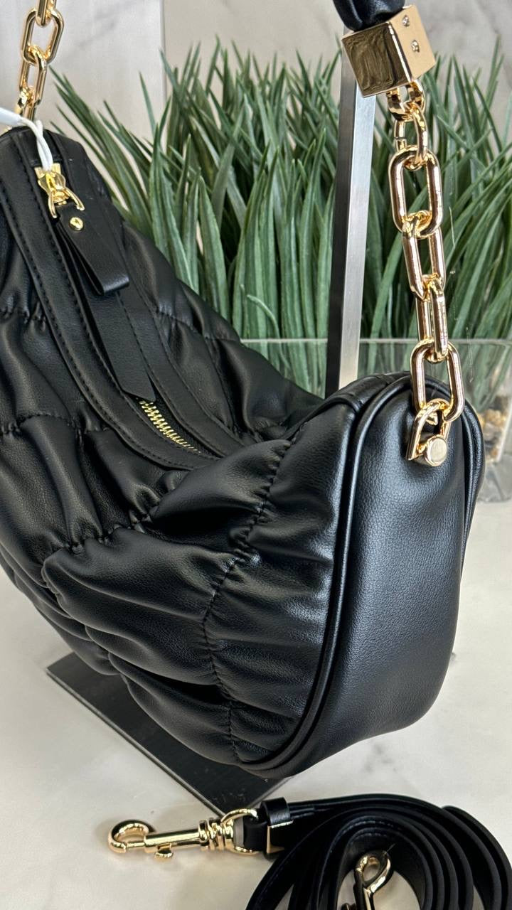 Luxe Harmonie – Quilted Shoulder Bag with Short Handle and Gold Chain Accent