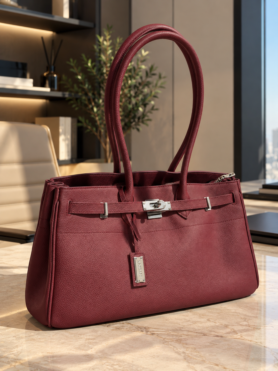Bogdana Elegance Women's Genuine Leather Shoulder Bag - Black, 40x17x22 cm, Silver-Tone Hardware, 2 Interior Pockets, Hand or Shoulder Carry