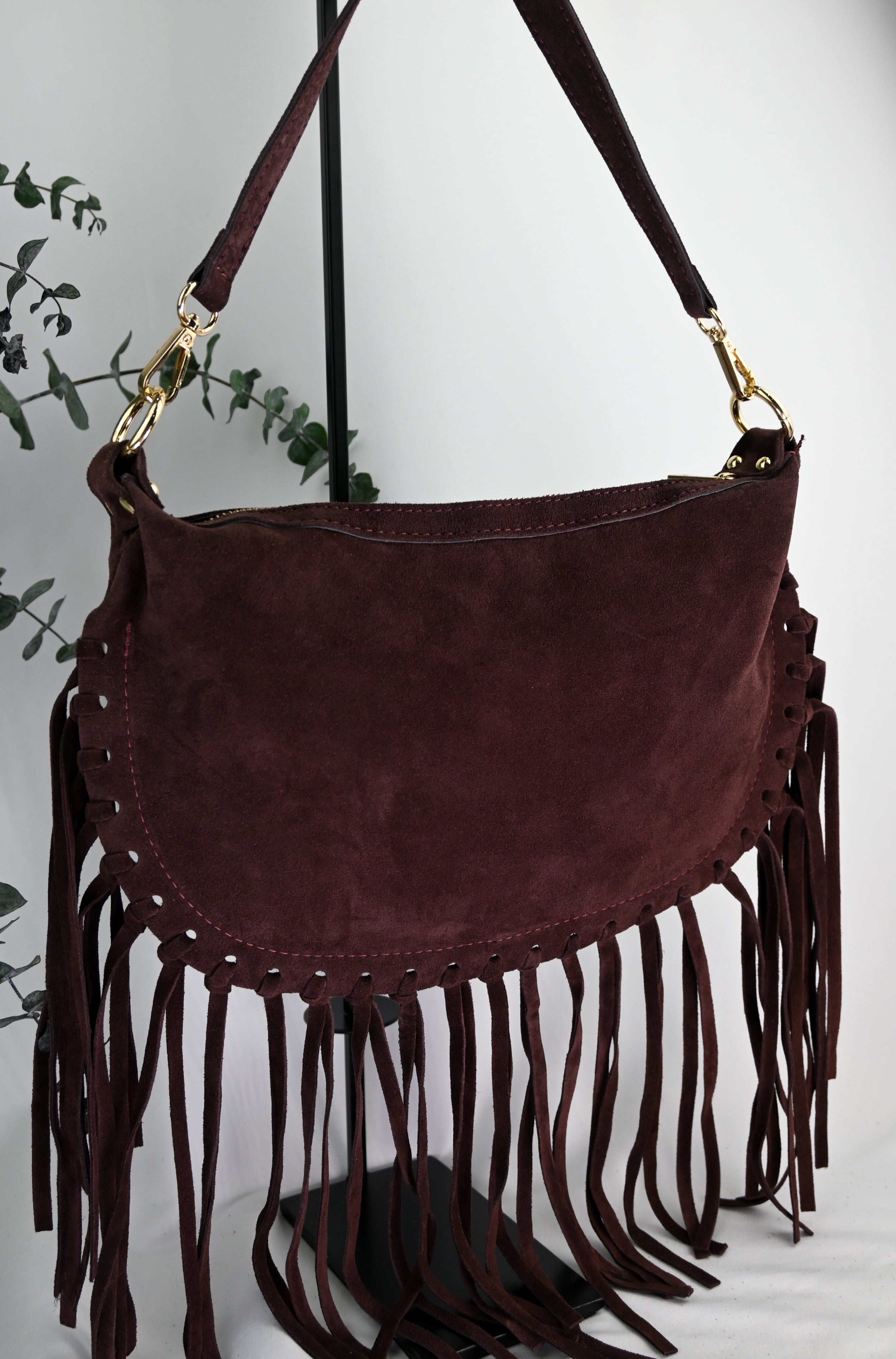 Verona Suede Fringe Bag — Italian Genuine Suede Handbag
