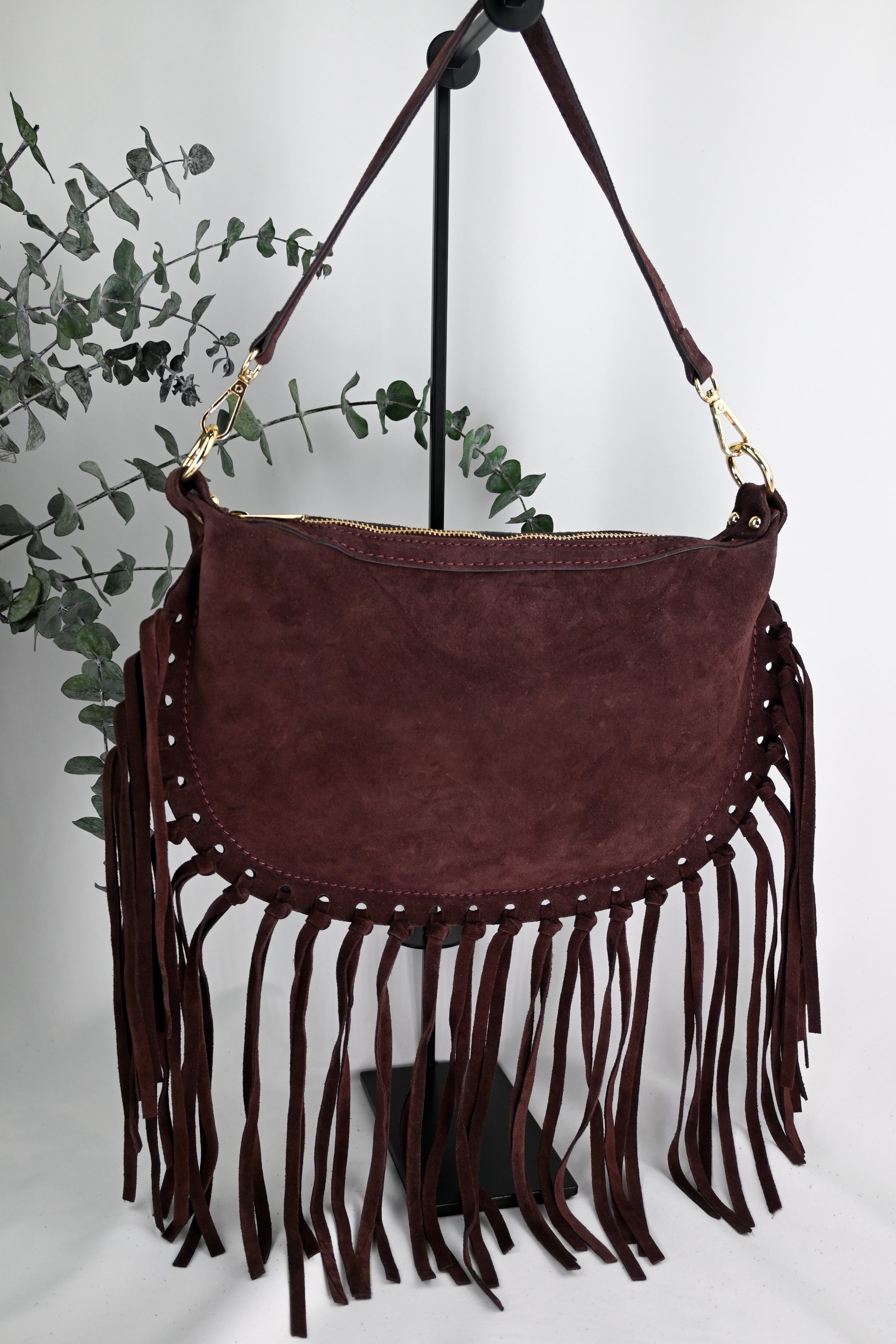 Verona Suede Fringe Bag — Italian Genuine Suede Handbag