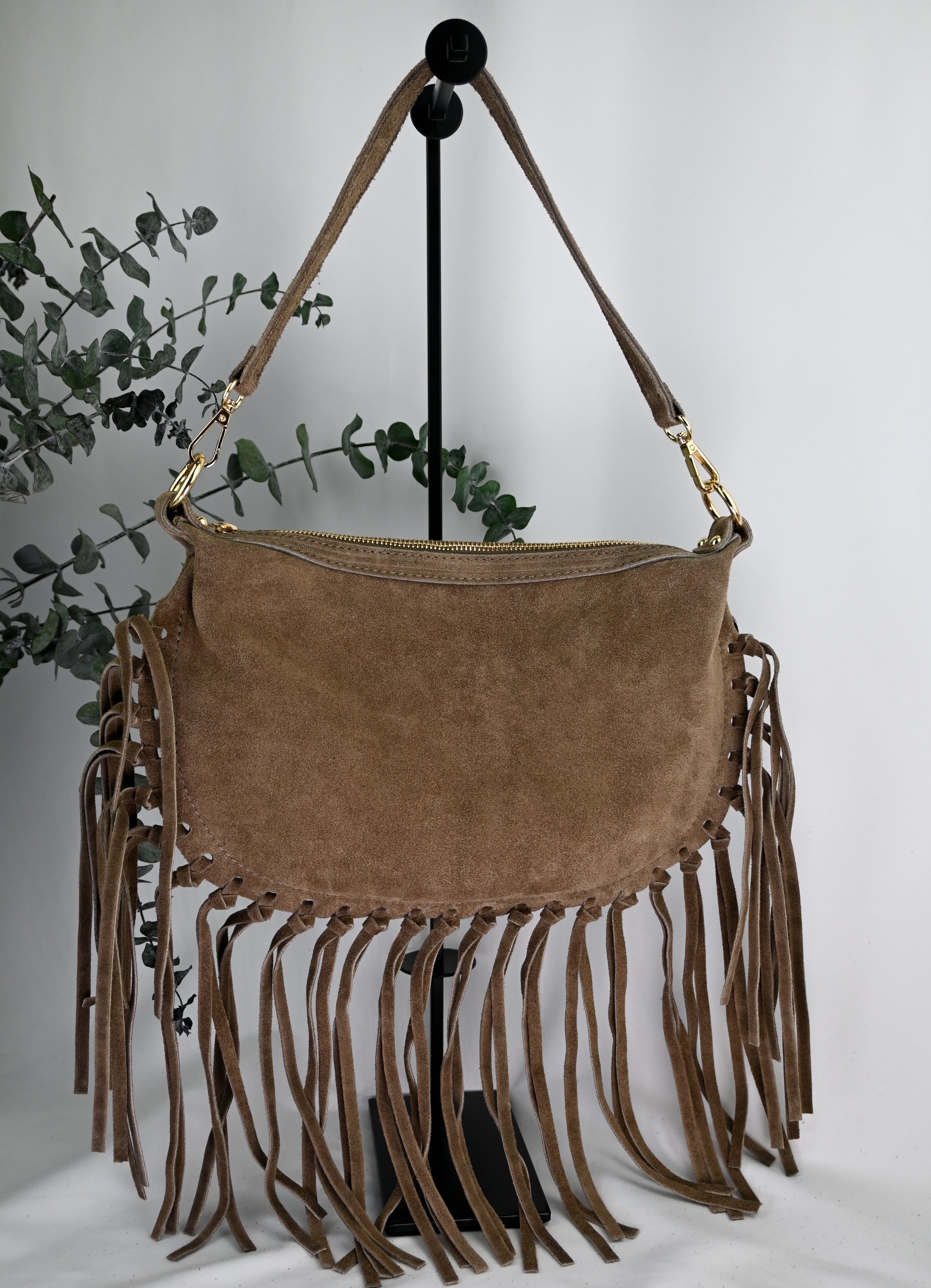 Verona Suede Fringe Bag — Italian Genuine Suede Handbag