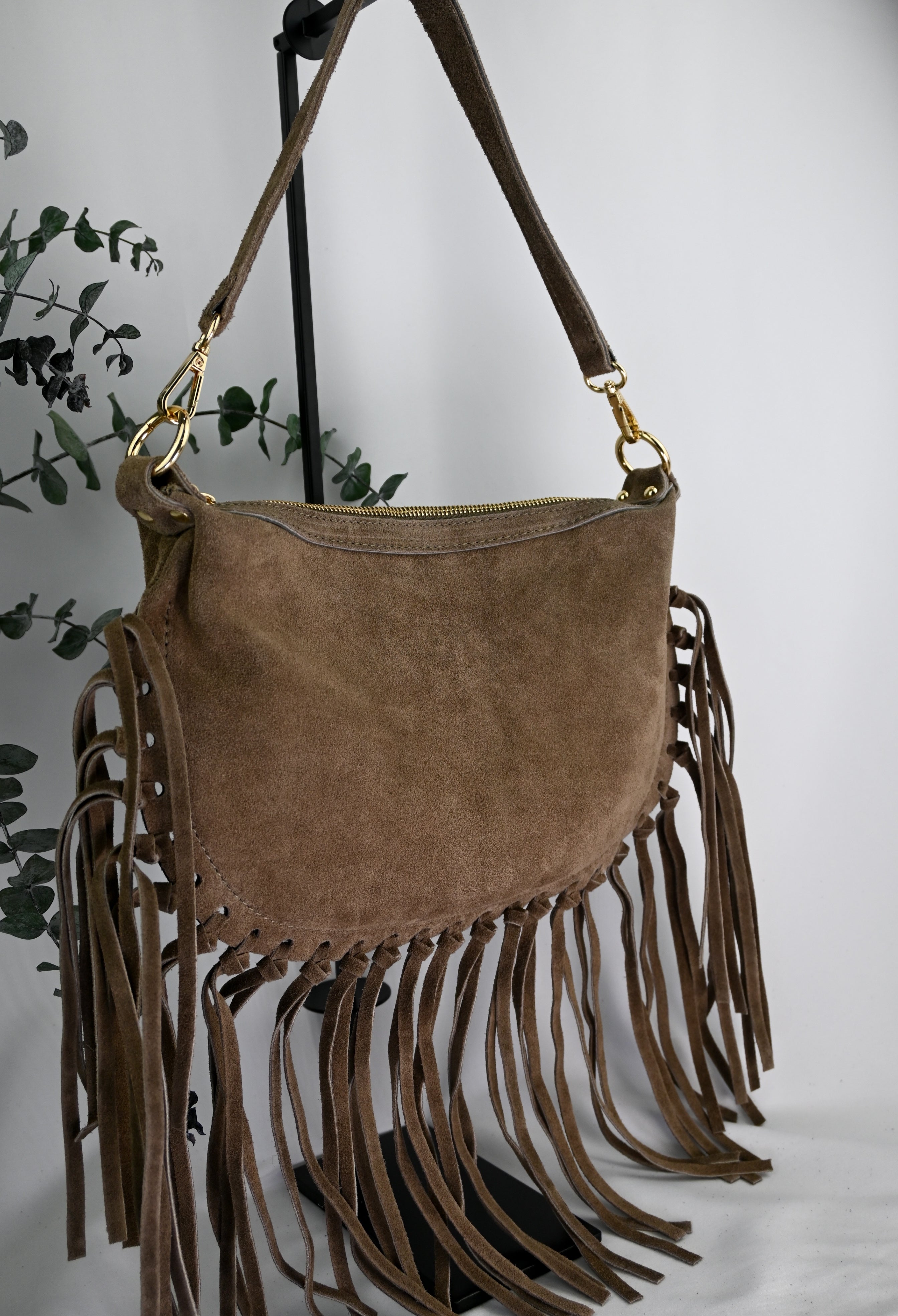 Verona Suede Fringe Bag — Italian Genuine Suede Handbag