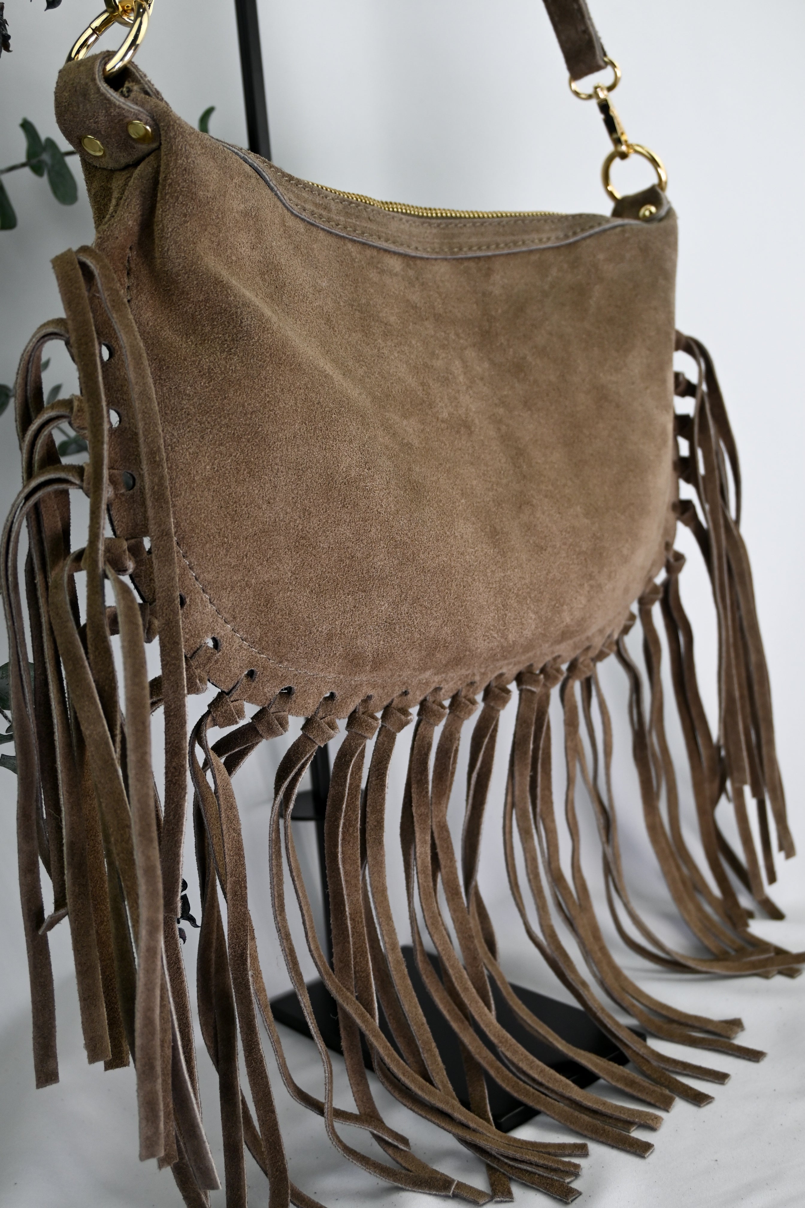Verona Suede Fringe Bag — Italian Genuine Suede Handbag