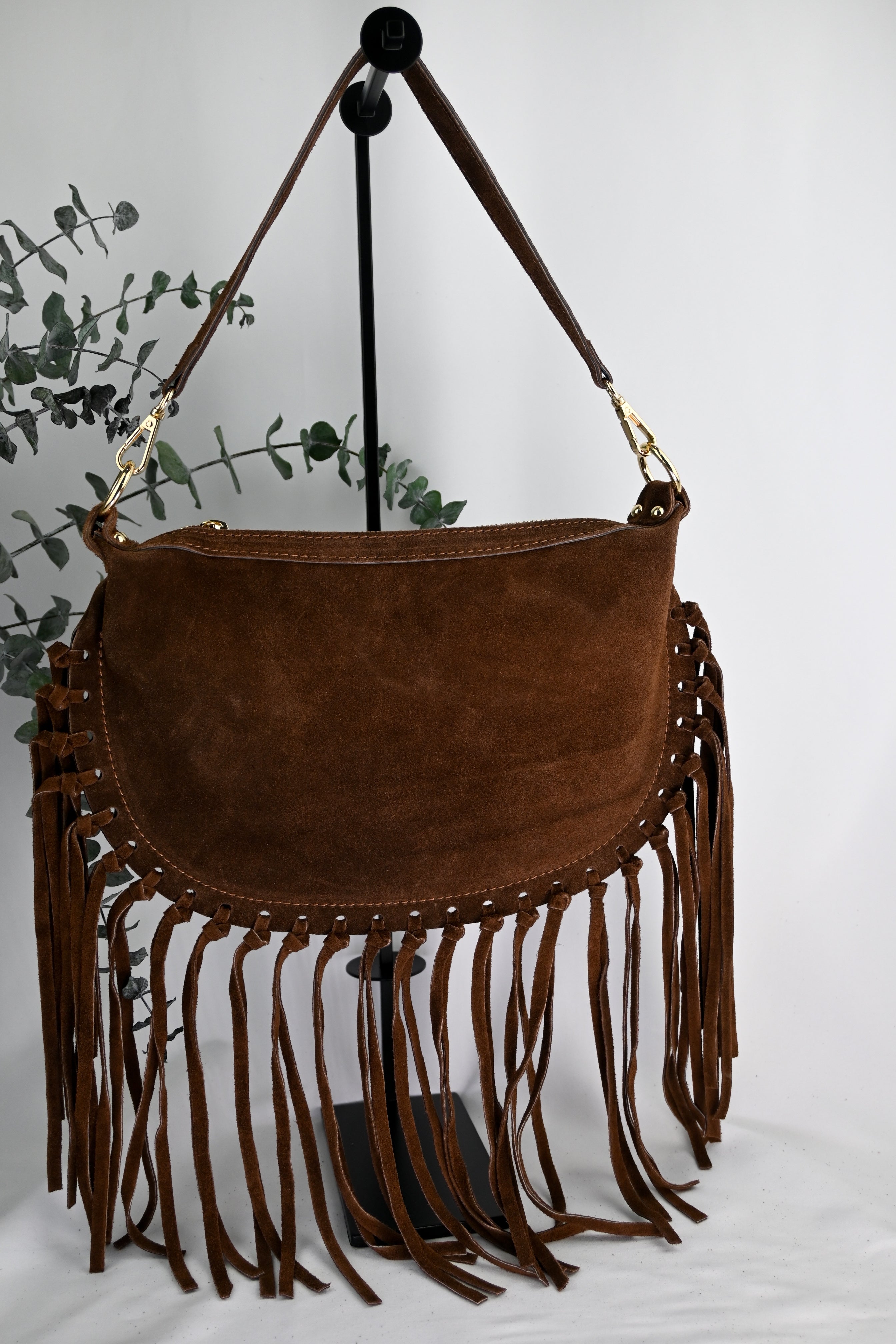 Verona Suede Fringe Bag — Italian Genuine Suede Handbag