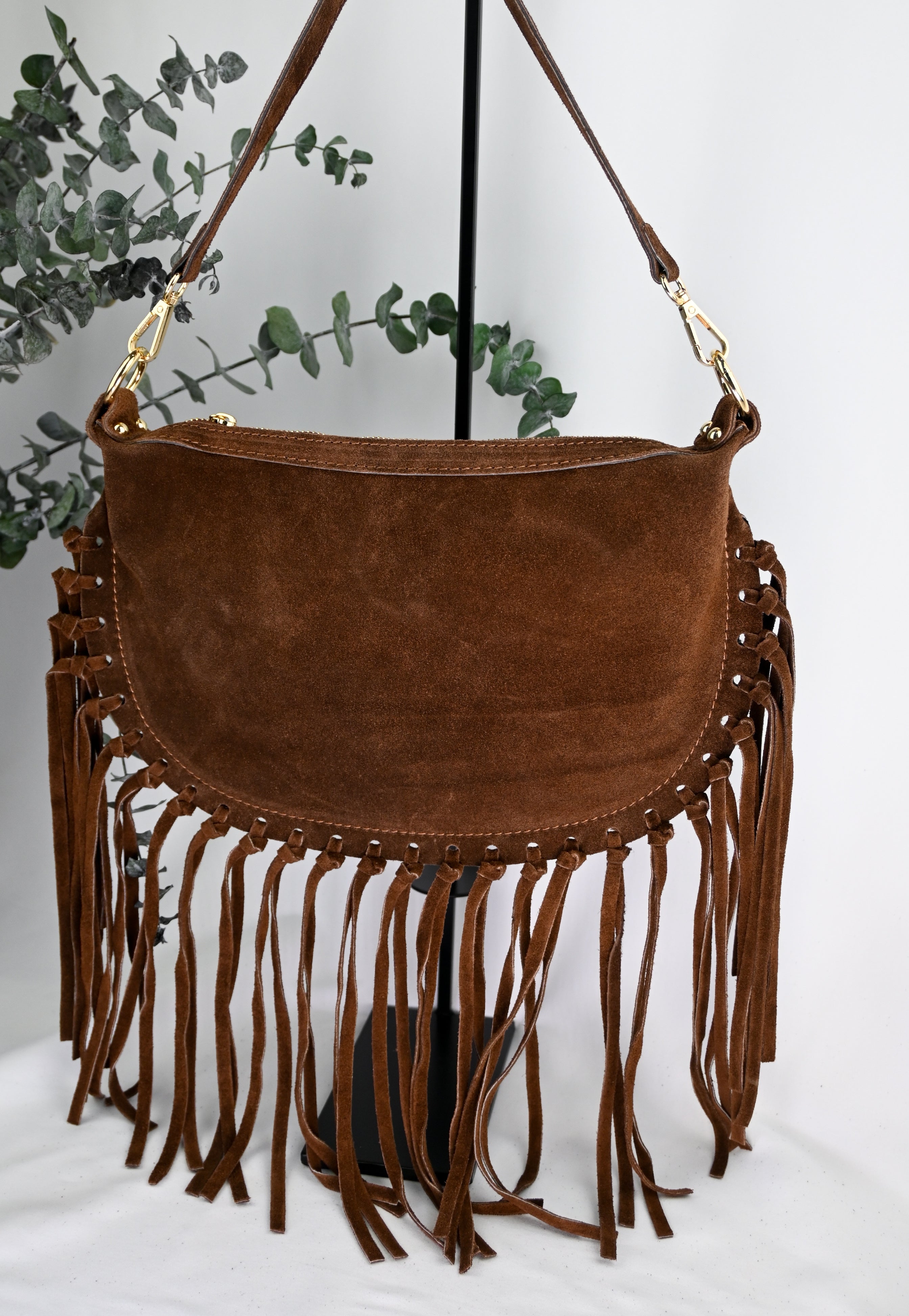 Verona Suede Fringe Bag — Italian Genuine Suede Handbag