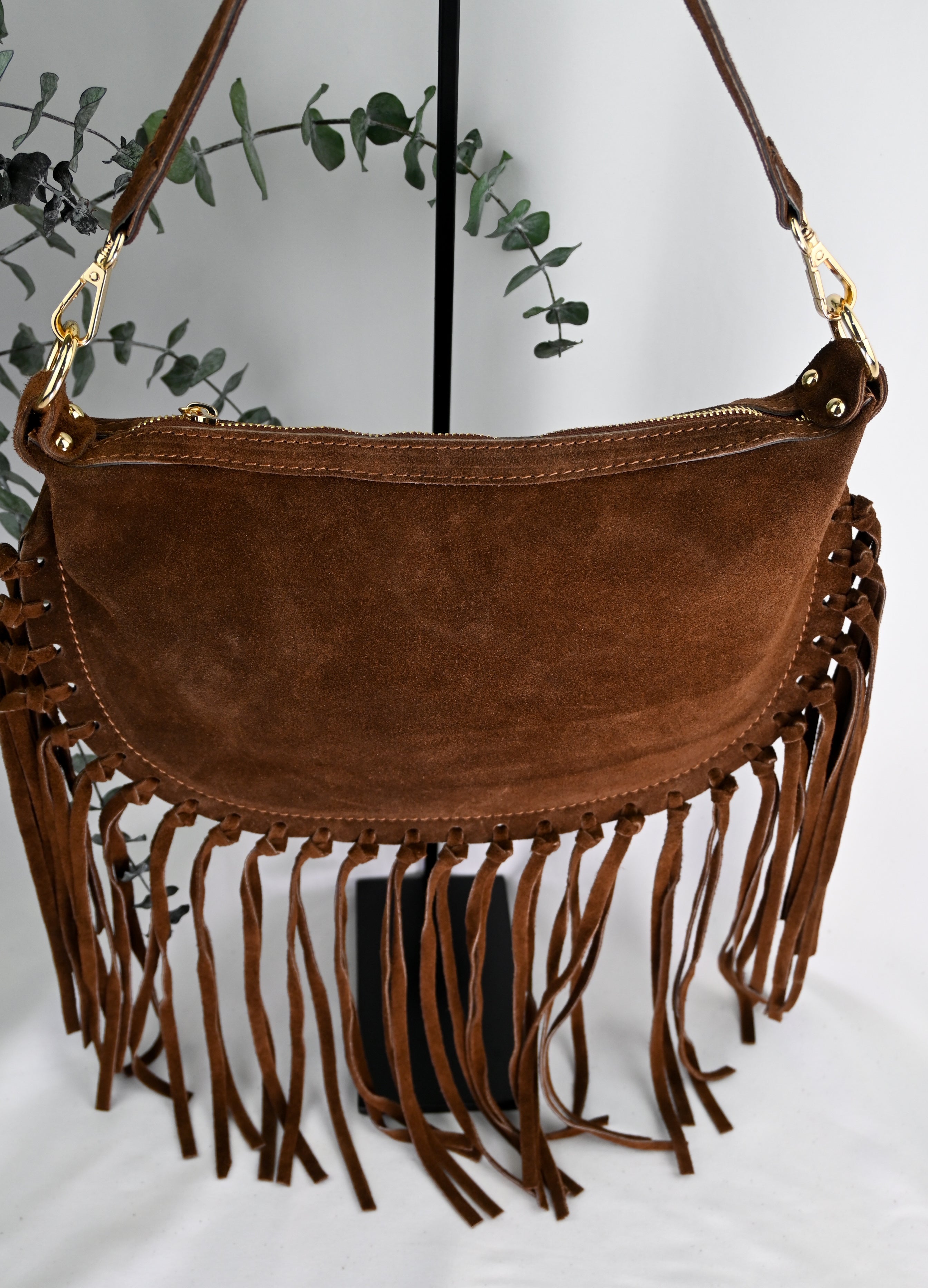 Verona Suede Fringe Bag — Italian Genuine Suede Handbag