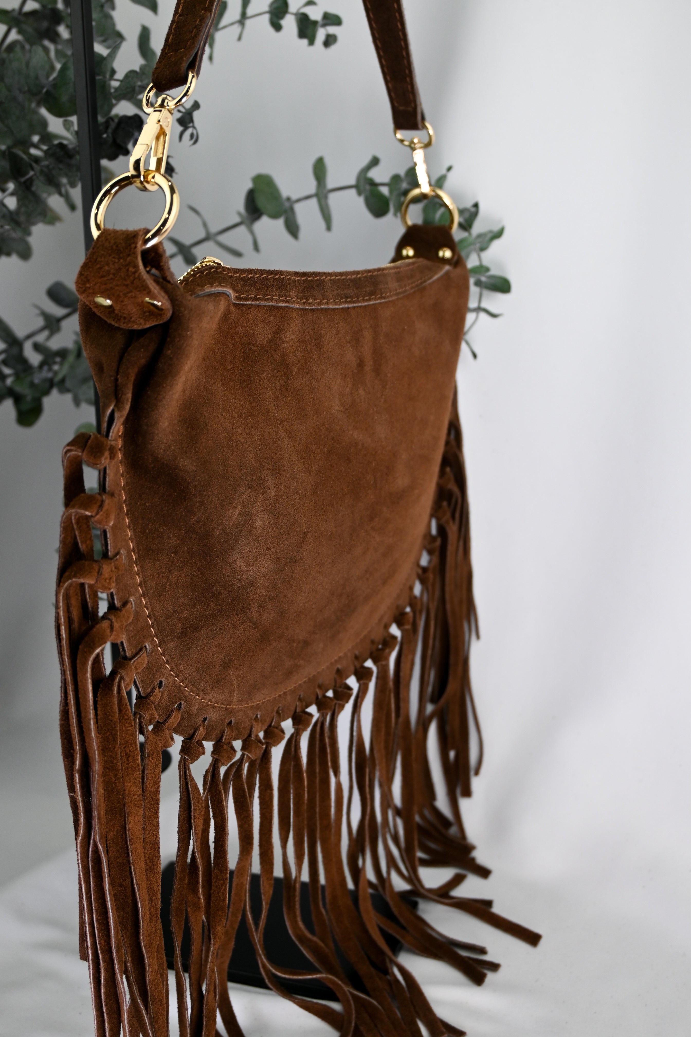 Verona Suede Fringe Bag — Italian Genuine Suede Handbag