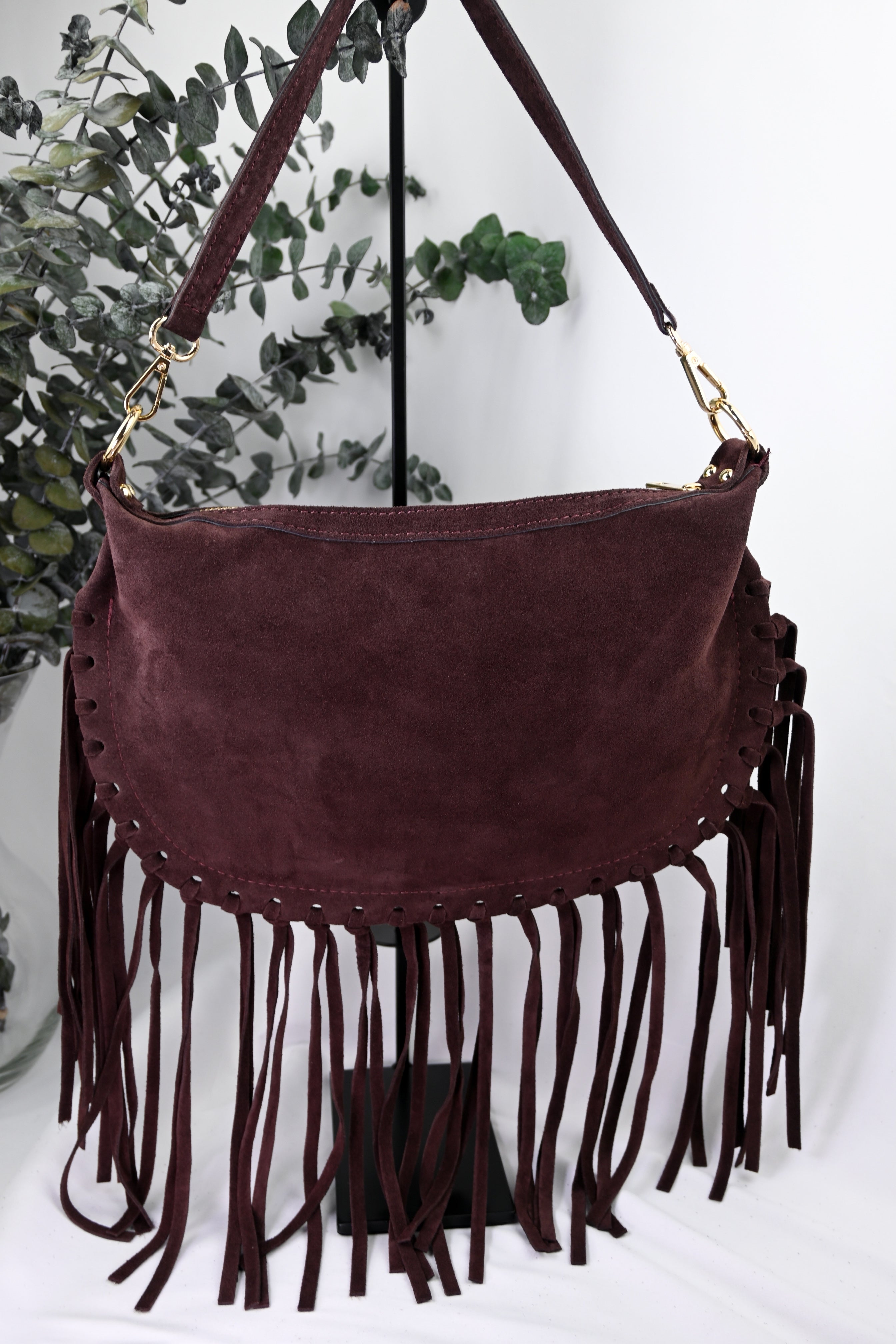 Verona Suede Fringe Bag — Italian Genuine Suede Handbag