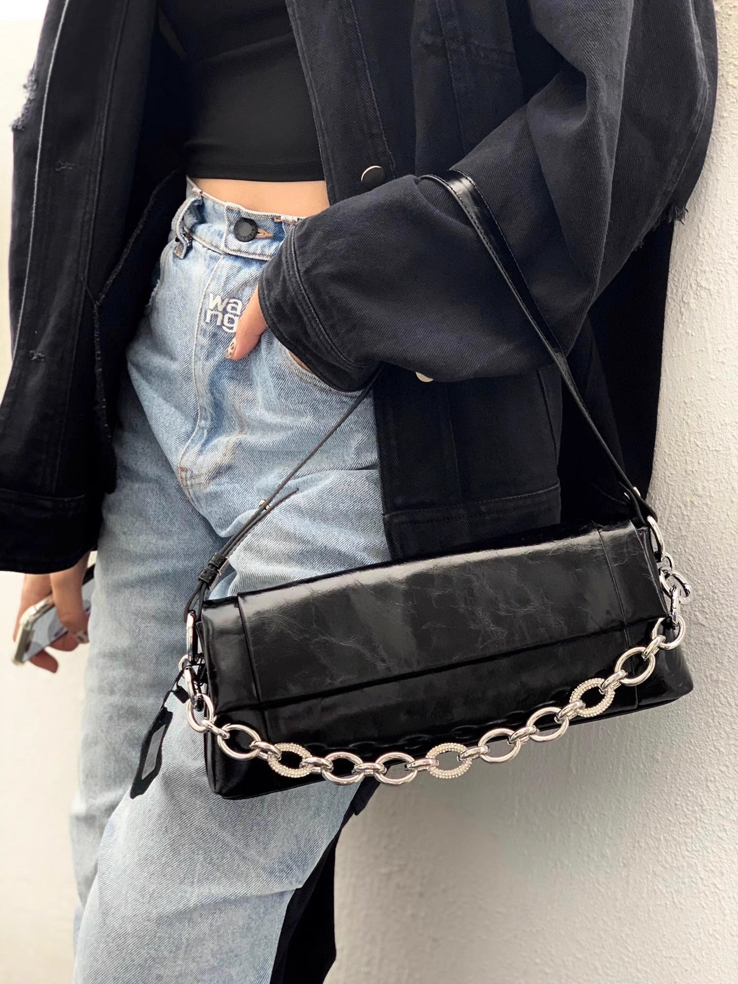 Noir Edge — Statement Leather Shoulder Bag