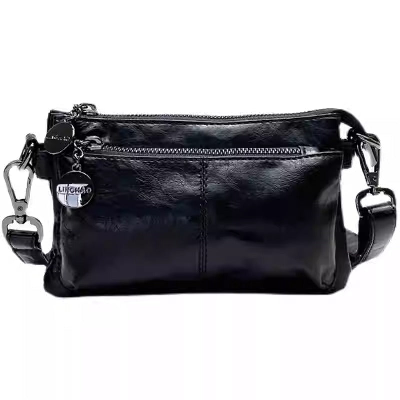 Unisex Crossbody Bag in Genuine Leather – Compact Black Shoulder Bag for Men and Women with Adjustable Strap