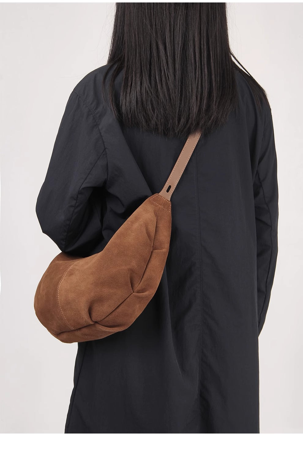 Suede Charm - Purple Suede Bag with Adjustable Strap and Zipper Closure
