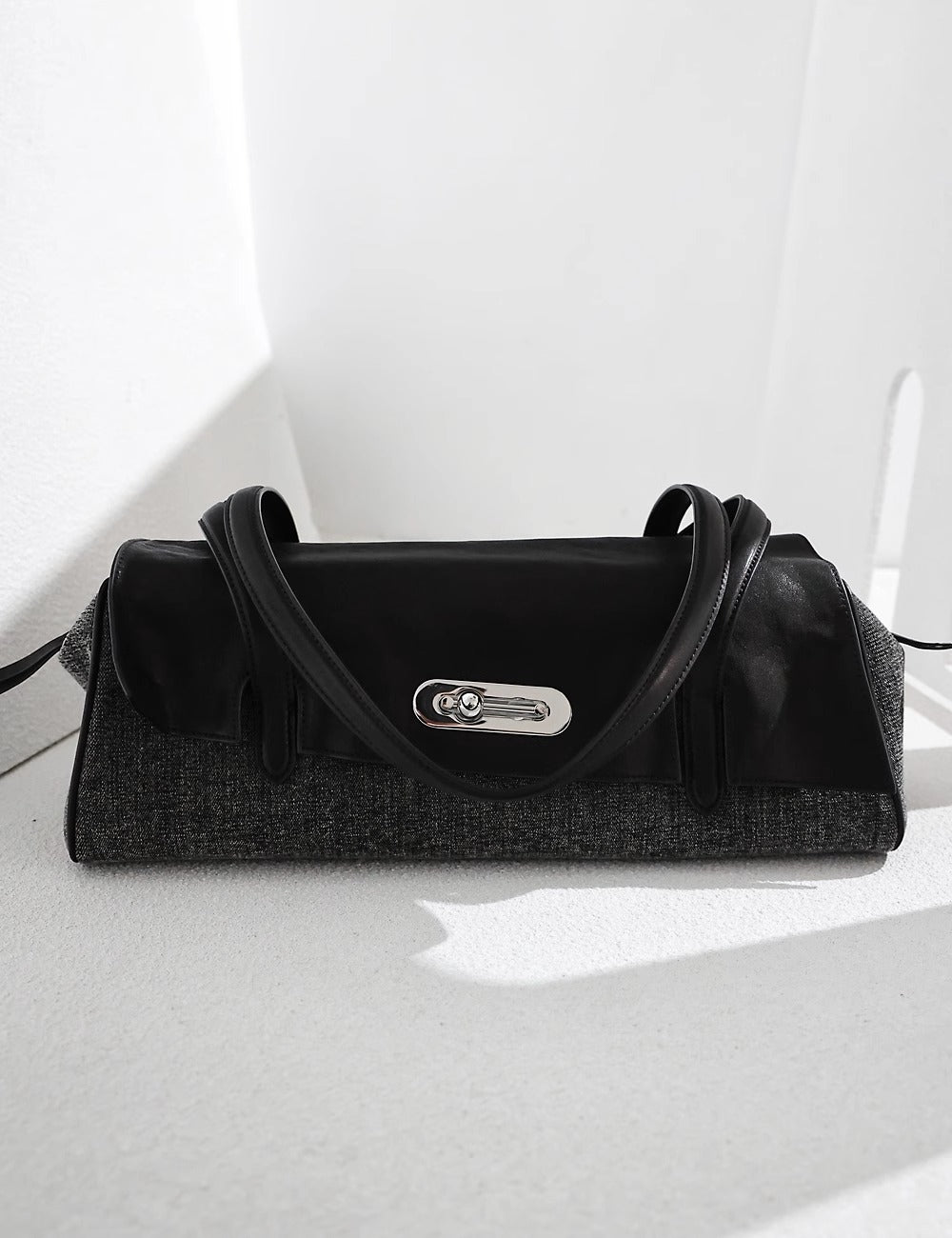 Structured Shoulder Bag – Genuine Leather & Fabric Tote for Everyday Style