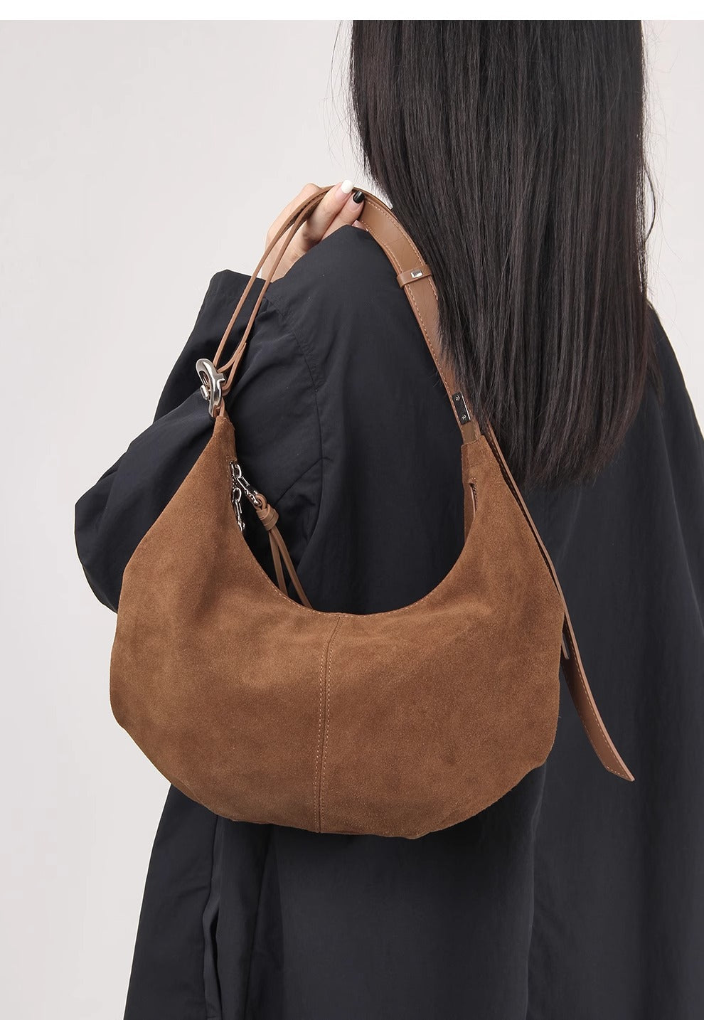 Suede Charm - Purple Suede Bag with Adjustable Strap and Zipper Closure