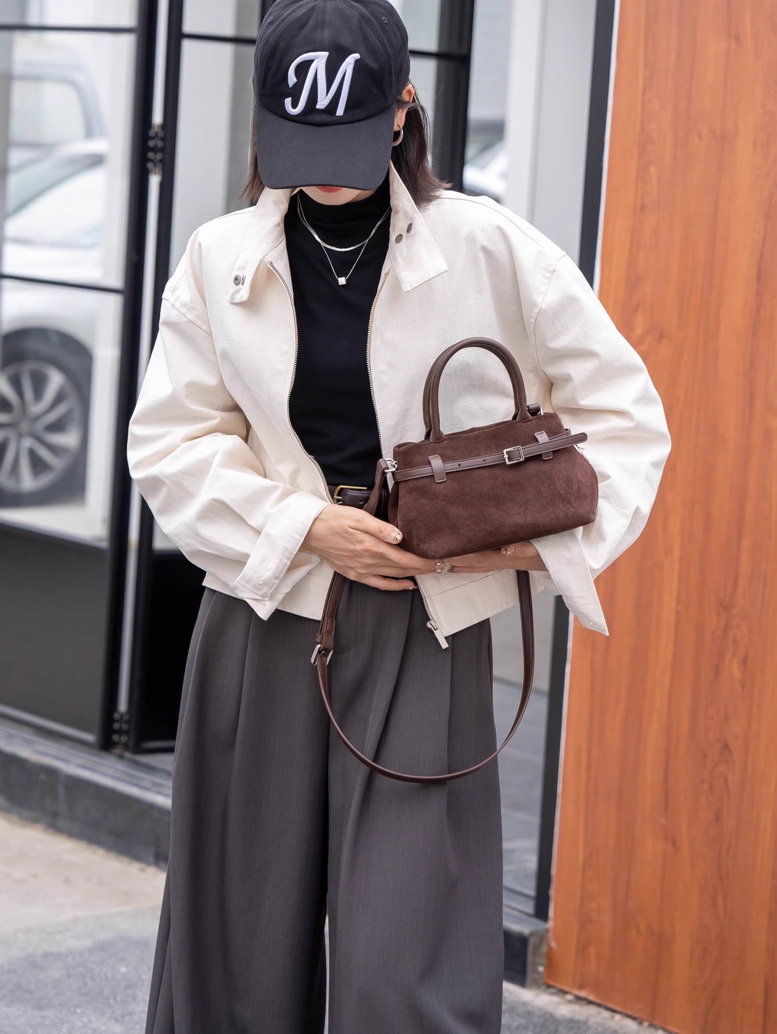 Petite Elegance โ Small Genuine Suede and Leather Bag