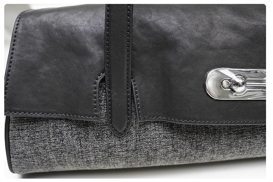 Structured Shoulder Bag – Genuine Leather & Fabric Tote for Everyday Style