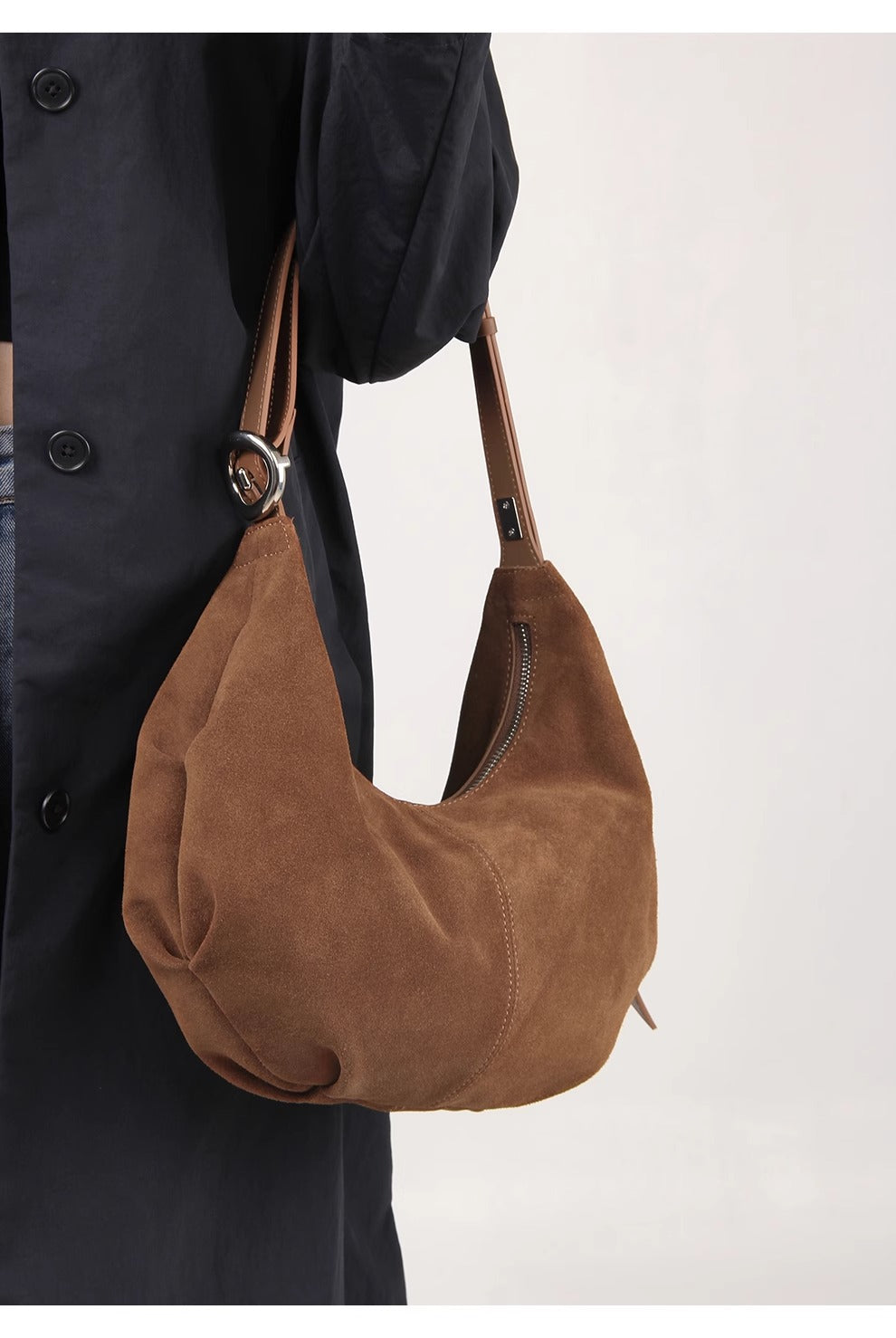 Suede Charm - Purple Suede Bag with Adjustable Strap and Zipper Closure