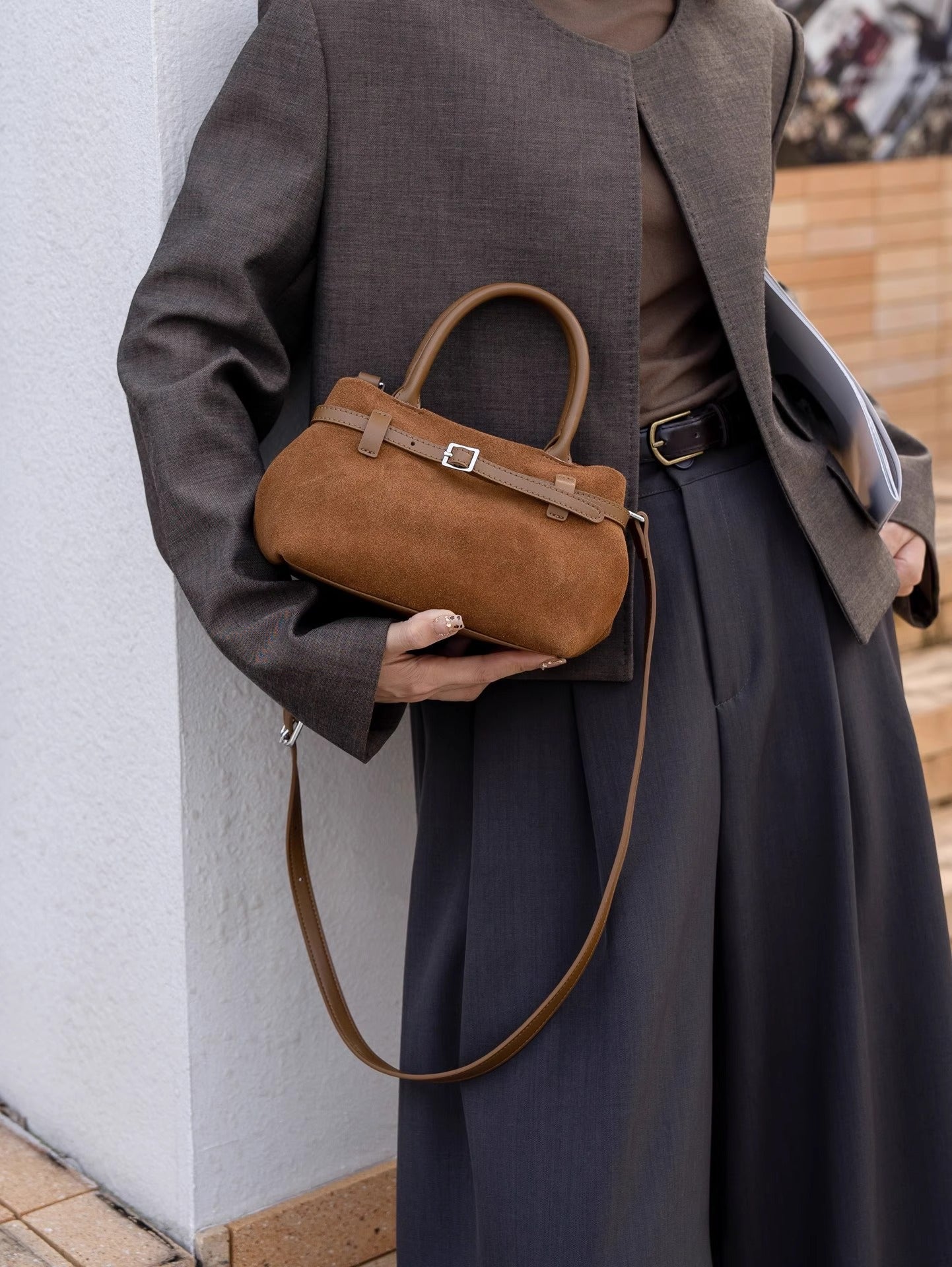 Petite Elegance โ Small Genuine Suede and Leather Bag