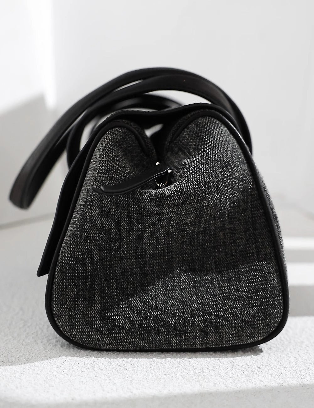 Structured Shoulder Bag – Genuine Leather & Fabric Tote for Everyday Style