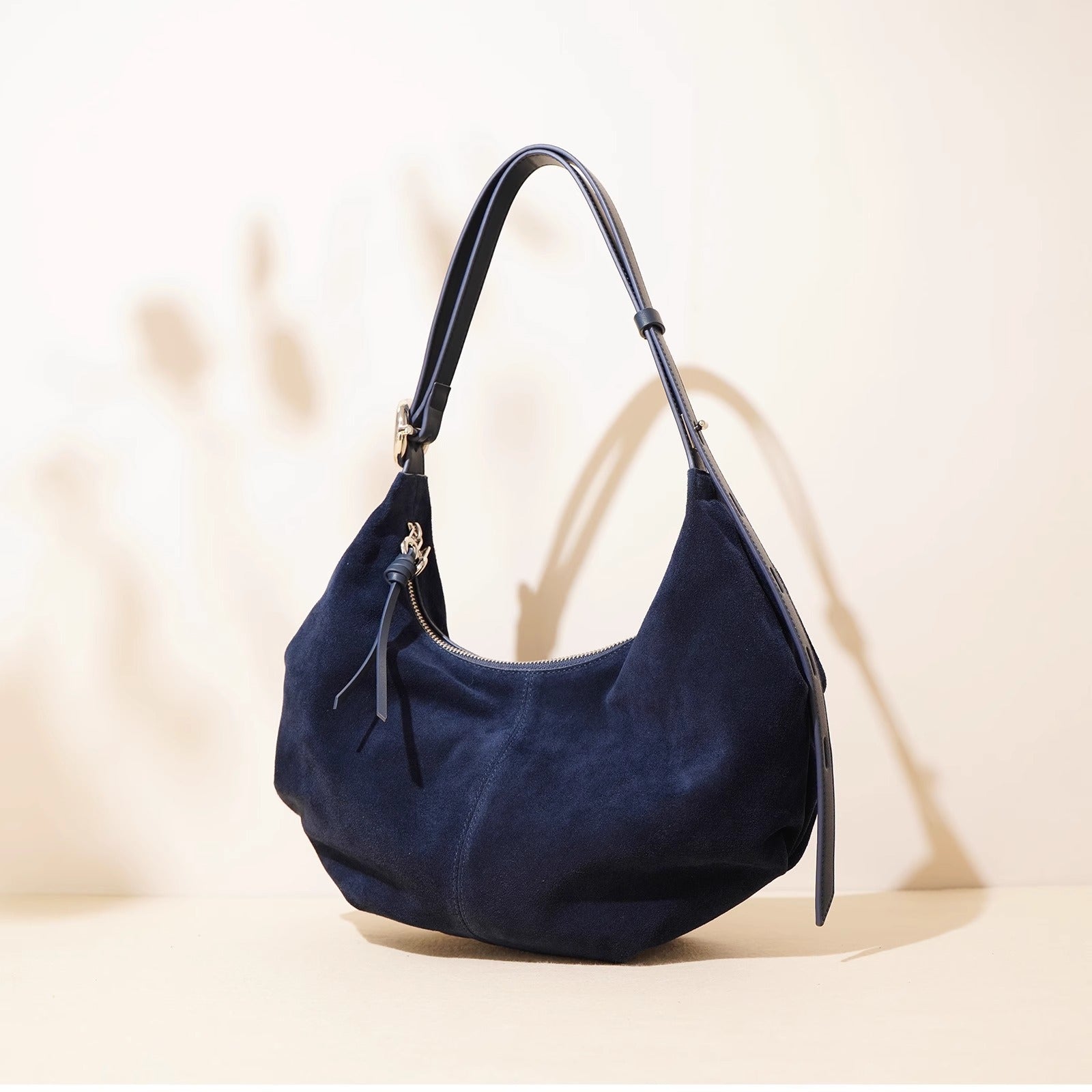 Suede Charm - Purple Suede Bag with Adjustable Strap and Zipper Closure