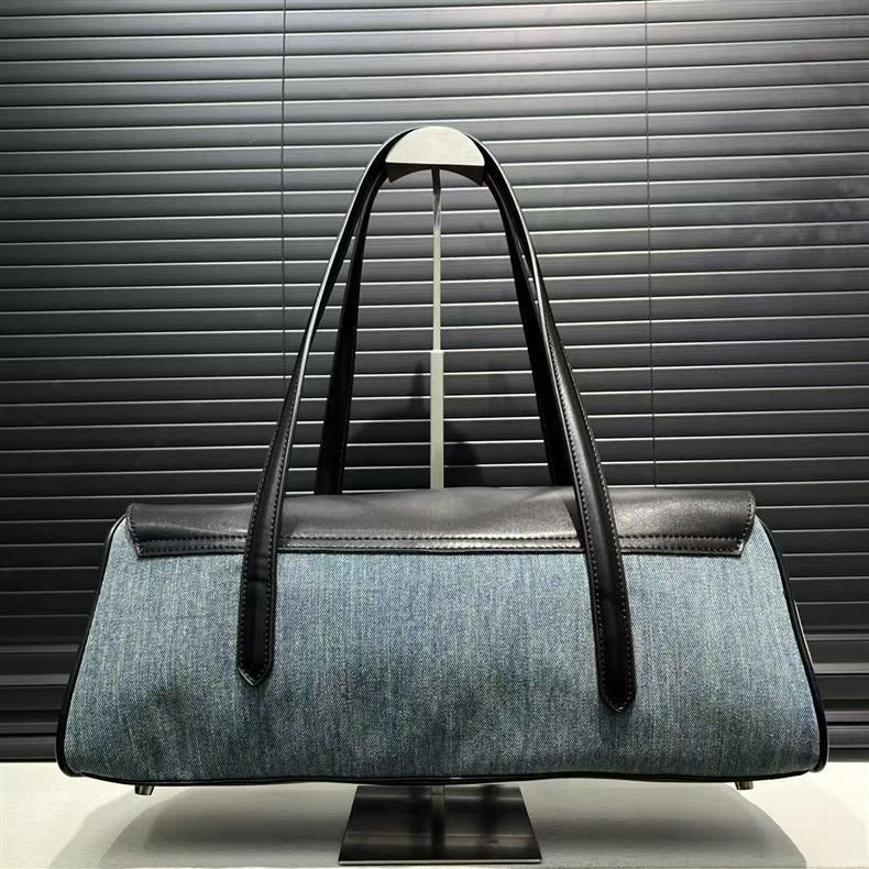 Structured Shoulder Bag – Genuine Leather & Fabric Tote for Everyday Style