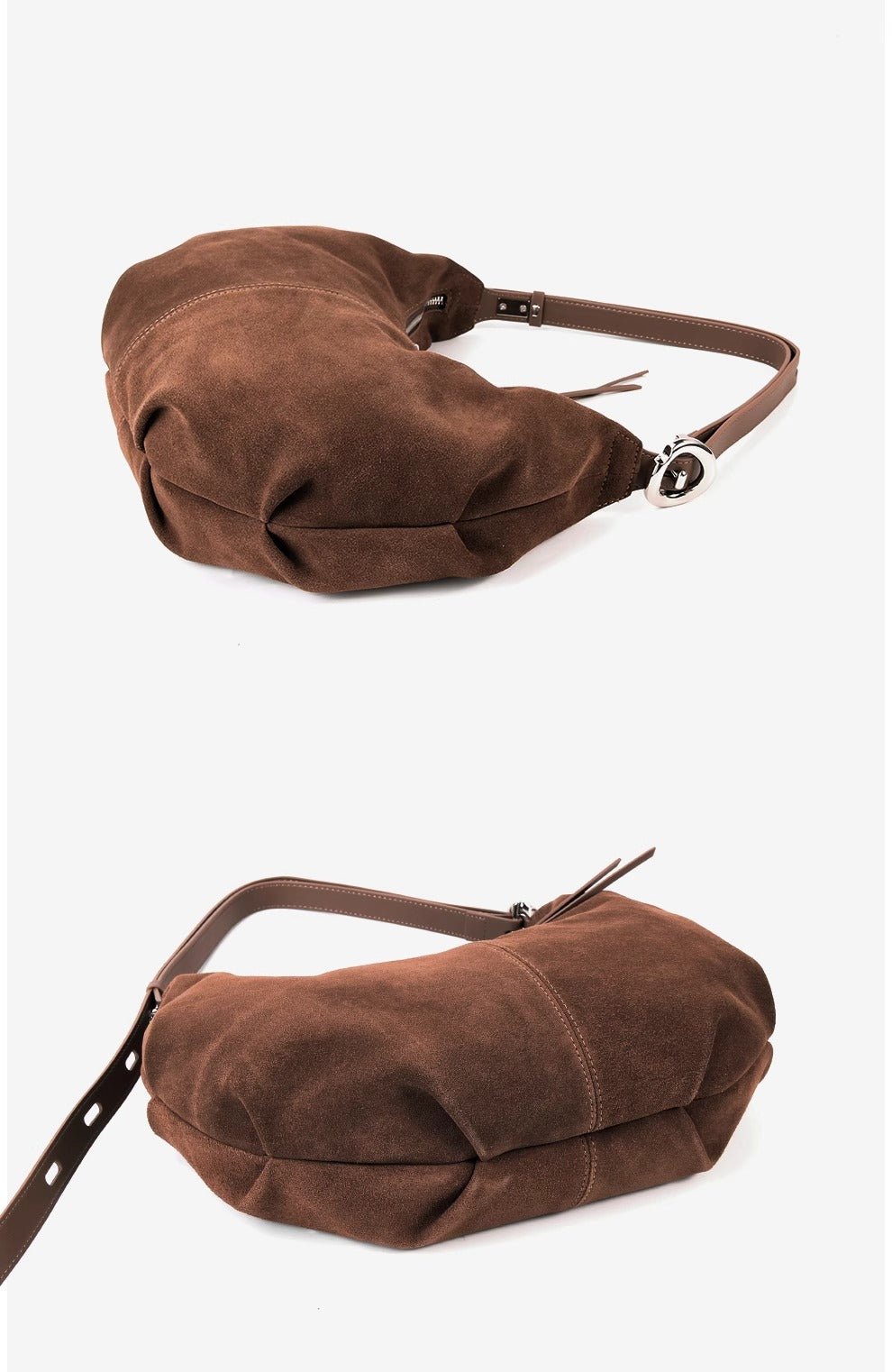 Suede Charm - Purple Suede Bag with Adjustable Strap and Zipper Closure
