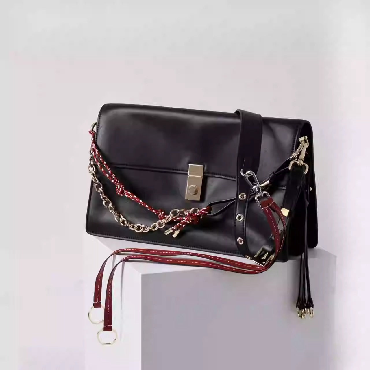 Black Genuine Leather Shoulder Bag – Elegant Chain Design | Bogdana Fashion Bags