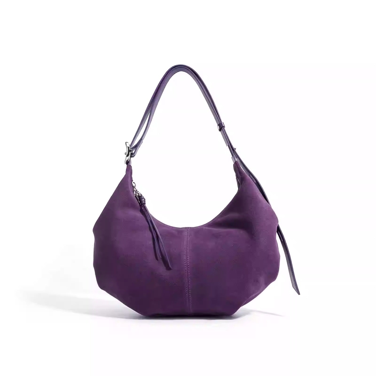 Suede Charm - Purple Suede Bag with Adjustable Strap and Zipper Closure