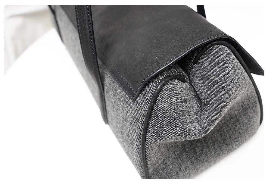 Structured Shoulder Bag – Genuine Leather & Fabric Tote for Everyday Style