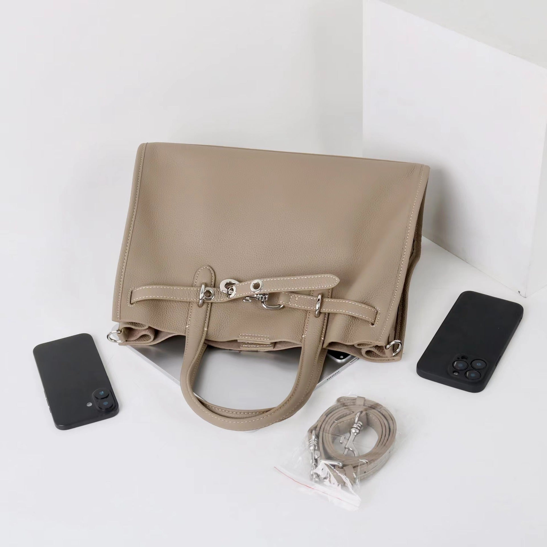 ALTANAI — genuine leather tote bag with a long adjustable strap