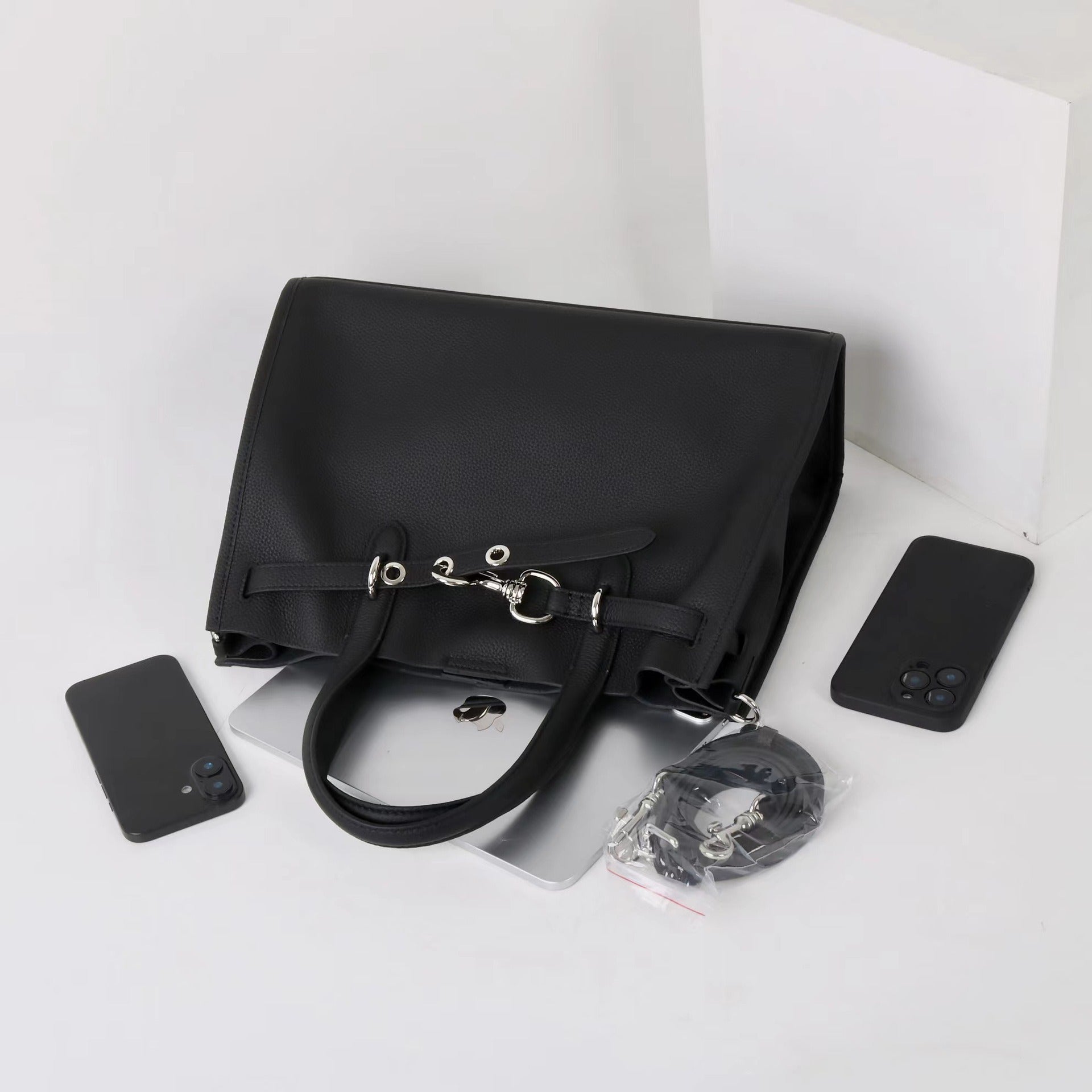 ALTANAI — genuine leather tote bag with a long adjustable strap