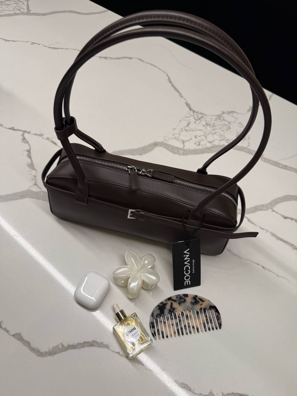 NOIR CLASSIQUE – Genuine Leather Shoulder Bag