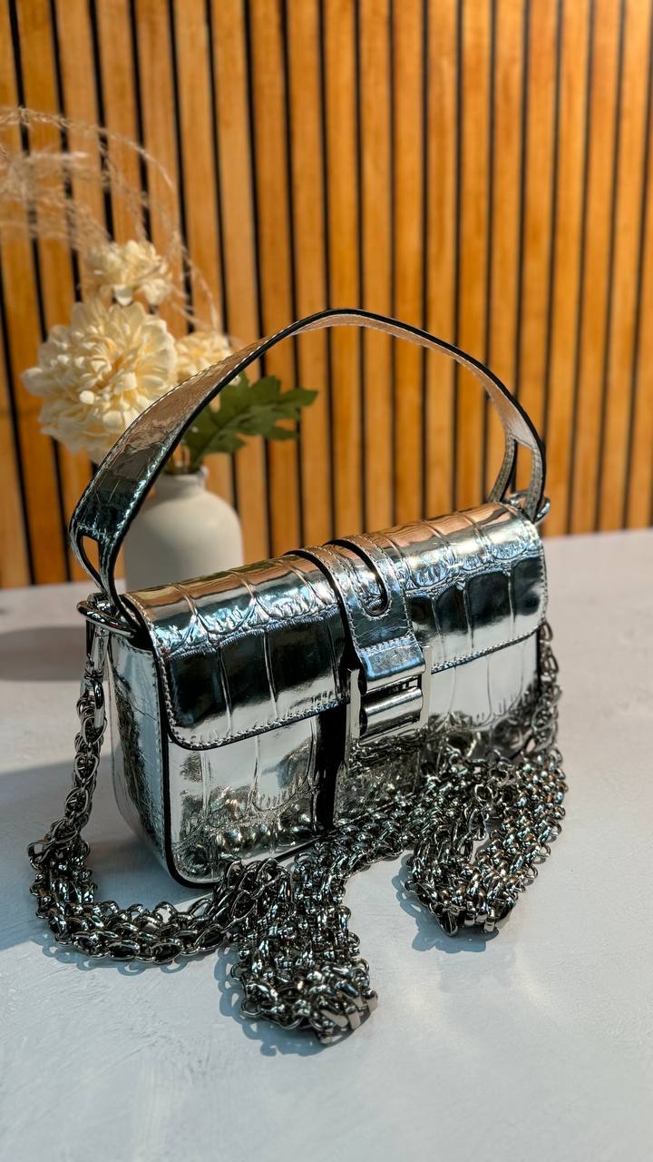 Glossy Chain Genuine Leather Bag