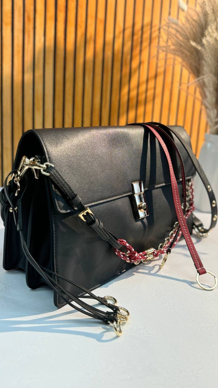 Black Genuine Leather Shoulder Bag – Elegant Chain Design | Bogdana Fashion Bags