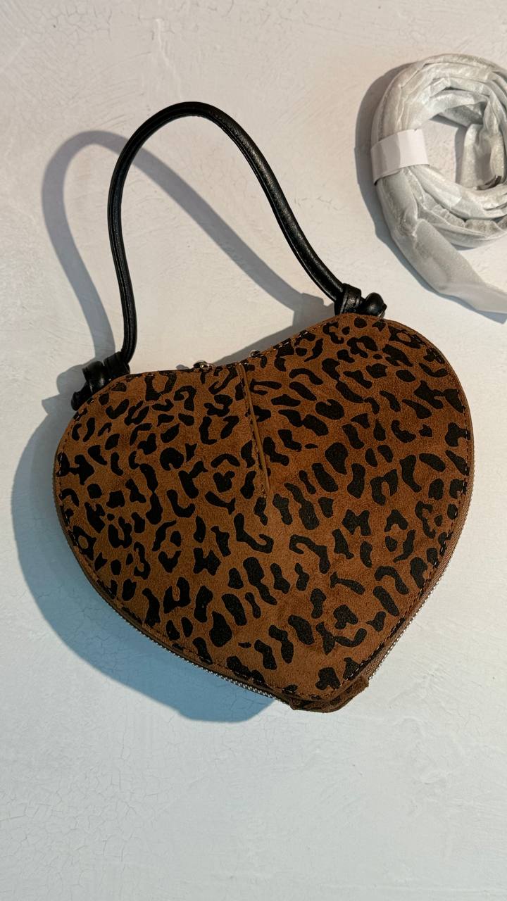 Mini Leather and Suede Handbag “Heart Chic”