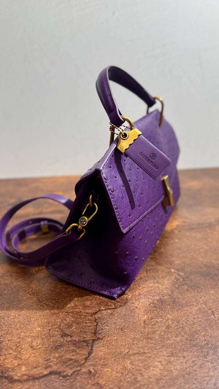 Violetta Grace Structured Shoulder Bag for Women – Faux Ostrich Leather Handbag with Top Handle and Adjustable Strap