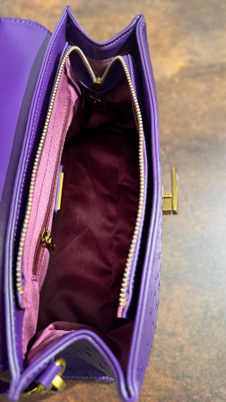 Violetta Grace Structured Shoulder Bag for Women – Faux Ostrich Leather Handbag with Top Handle and Adjustable Strap