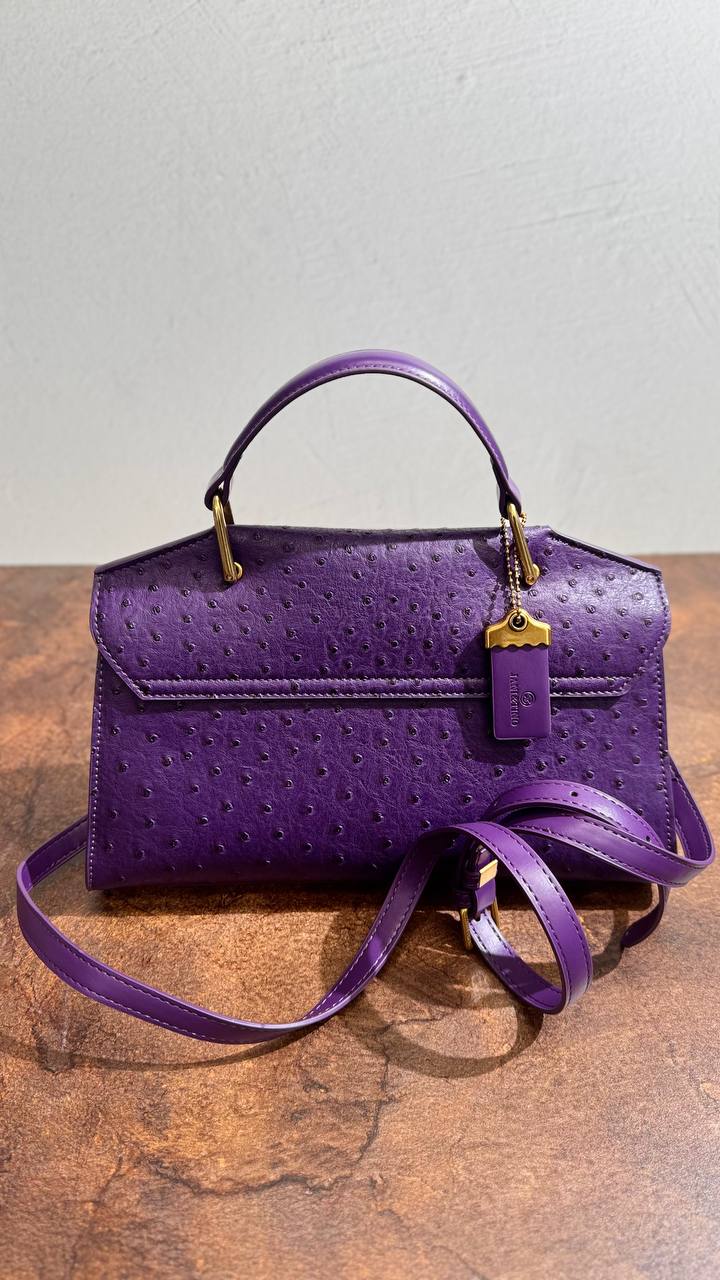 Violetta Grace Structured Shoulder Bag for Women – Faux Ostrich Leather Handbag with Top Handle and Adjustable Strap