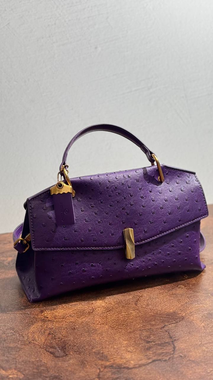 Violetta Grace Structured Shoulder Bag for Women – Faux Ostrich Leather Handbag with Top Handle and Adjustable Strap