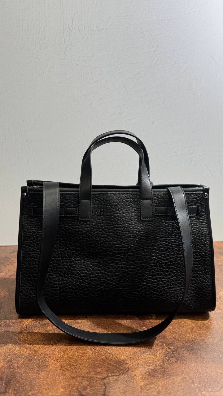 “Savanna Luxe” 2-in-1 Textured Vegan Leather Tote Set