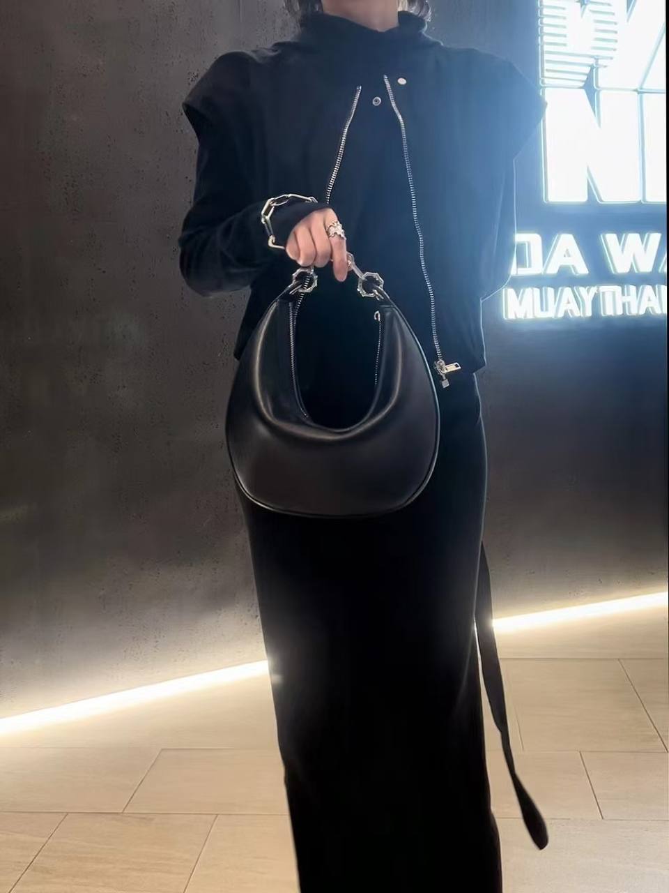 Sculpted Crescent Shoulder Bag – Genuine Leather Chain Hobo Purse for Women