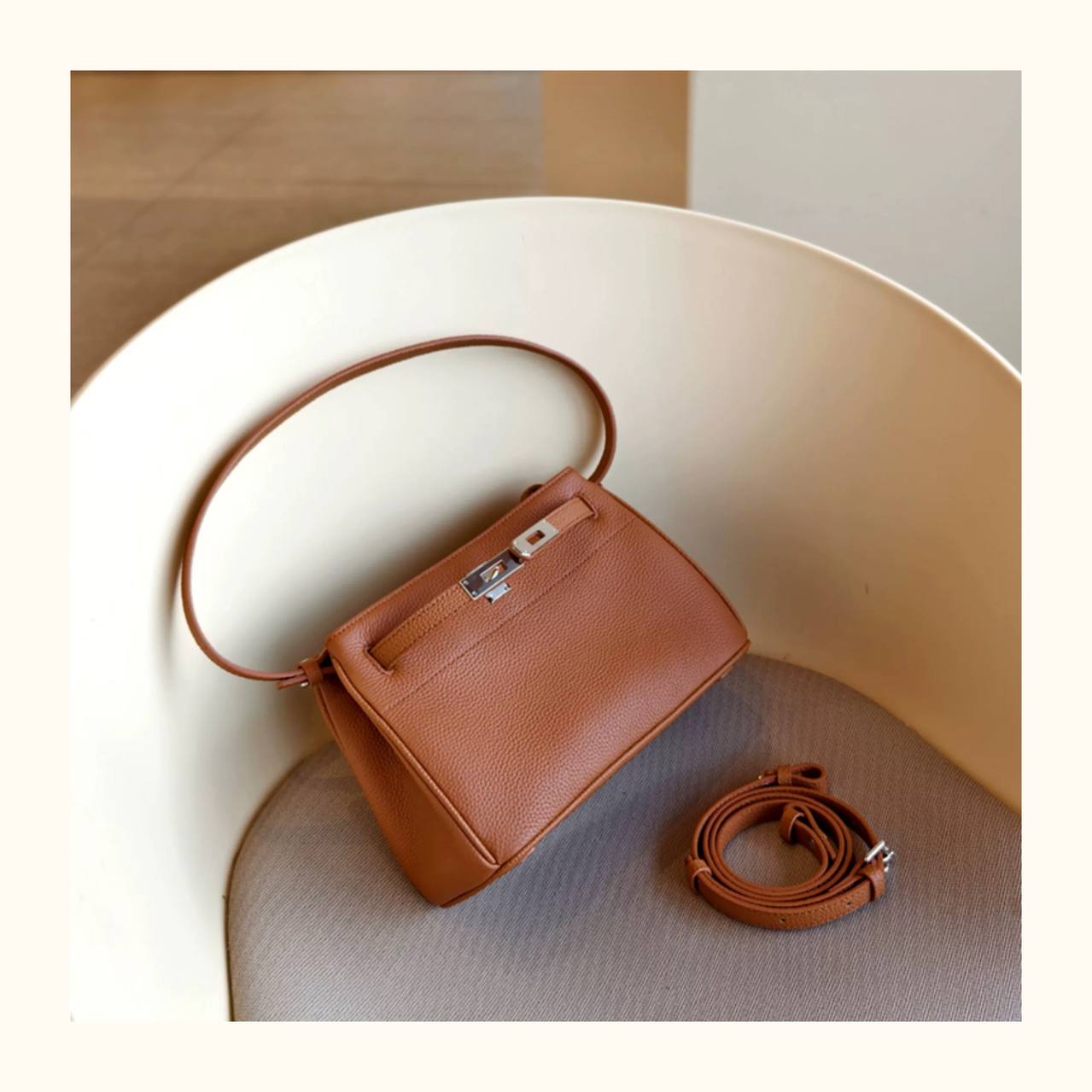 Classic Luxe Adjustable Shoulder Bag – Genuine Leather Handbag with Polished Hardware