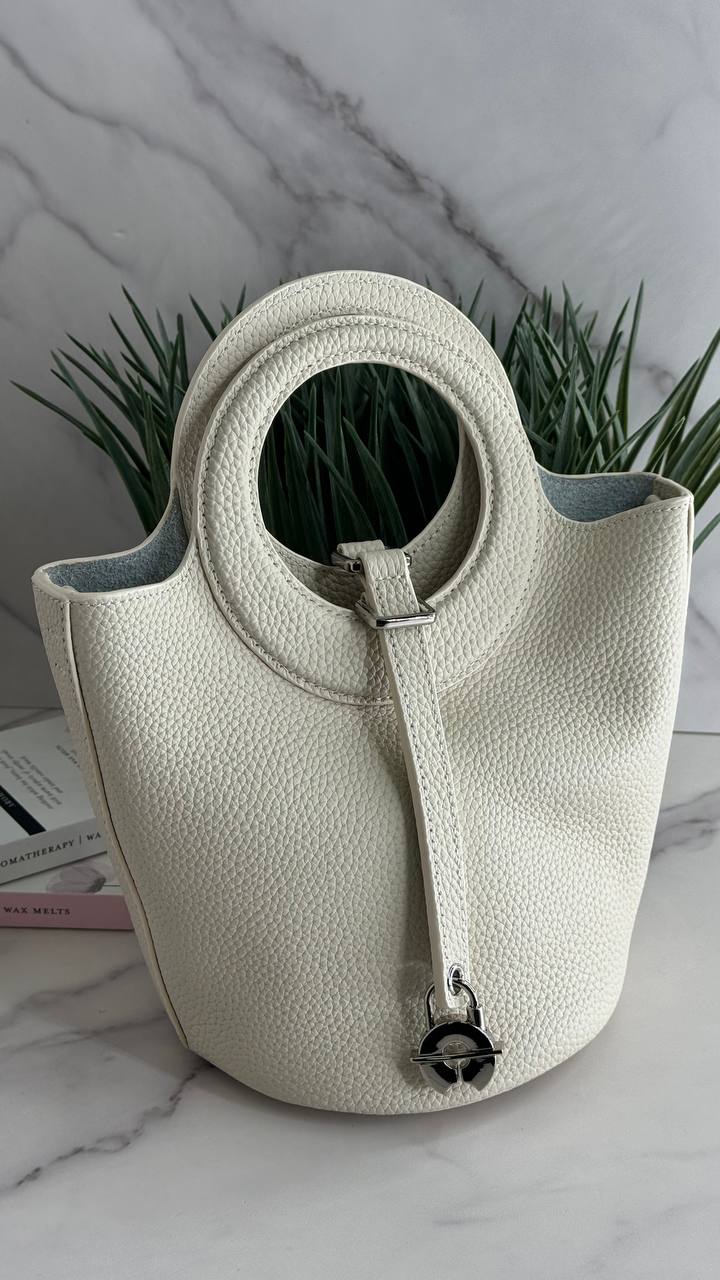 Elegant Duo – Genuine Grained Leather Bag with Cosmetic Pouch and Long Strap