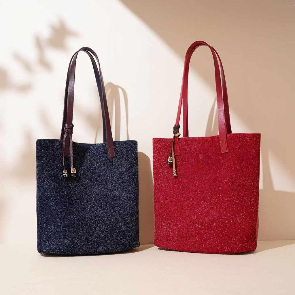 Timeless Elegance – Tote Bag with Genuine Leather Details and Cosmetic Pouch