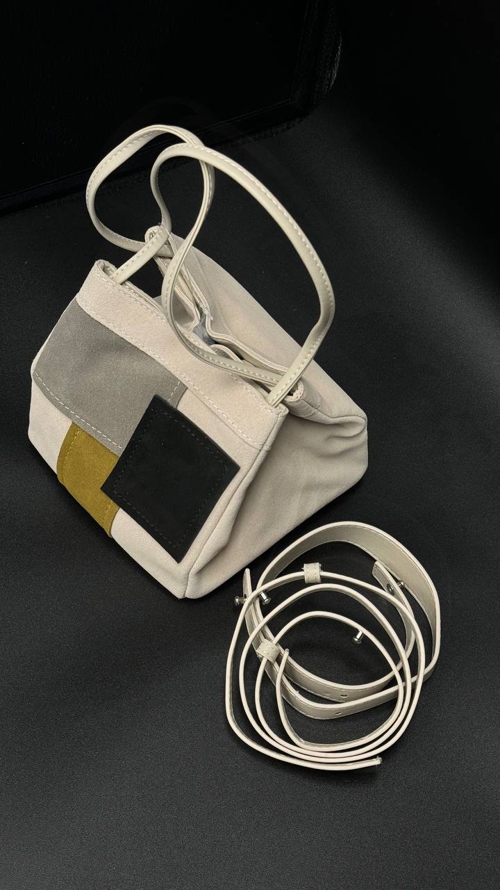 Artisan Flair – Geometric Suede & Genuine Leather Mini Bag