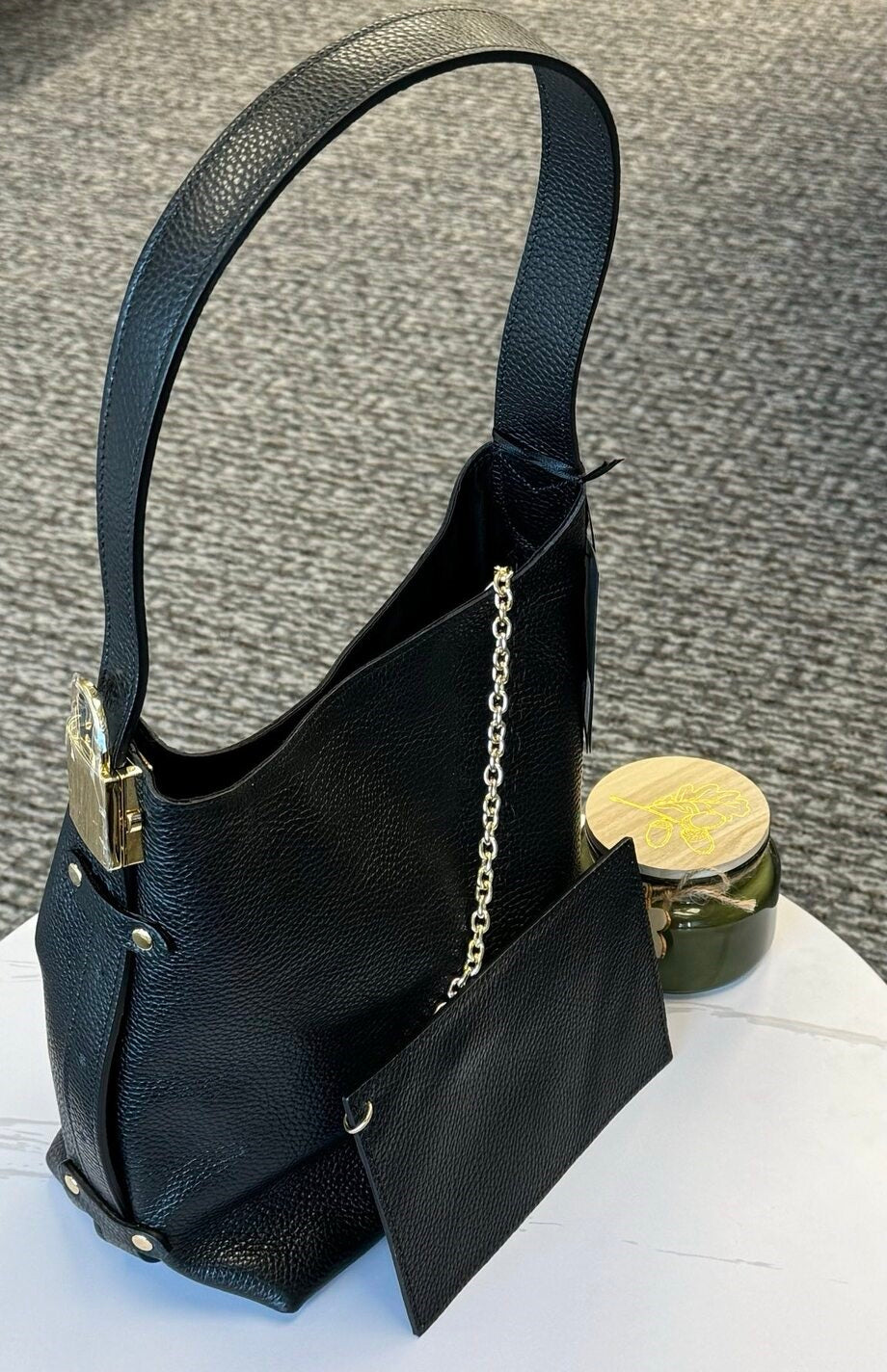 Stylish Leather Bag with Cosmetic Pouch