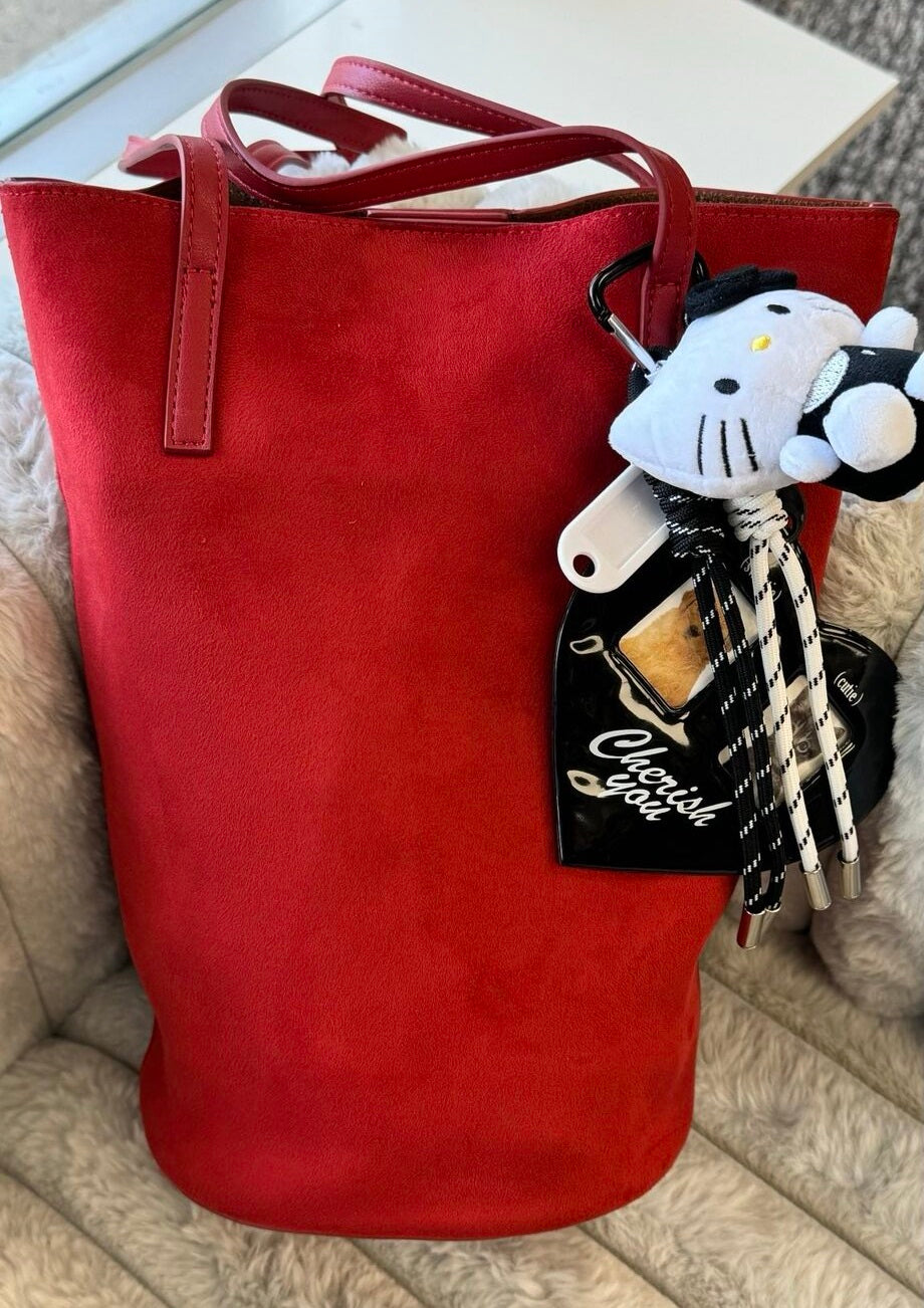Elegant Barrel Bag in Genuine Leather and Suede