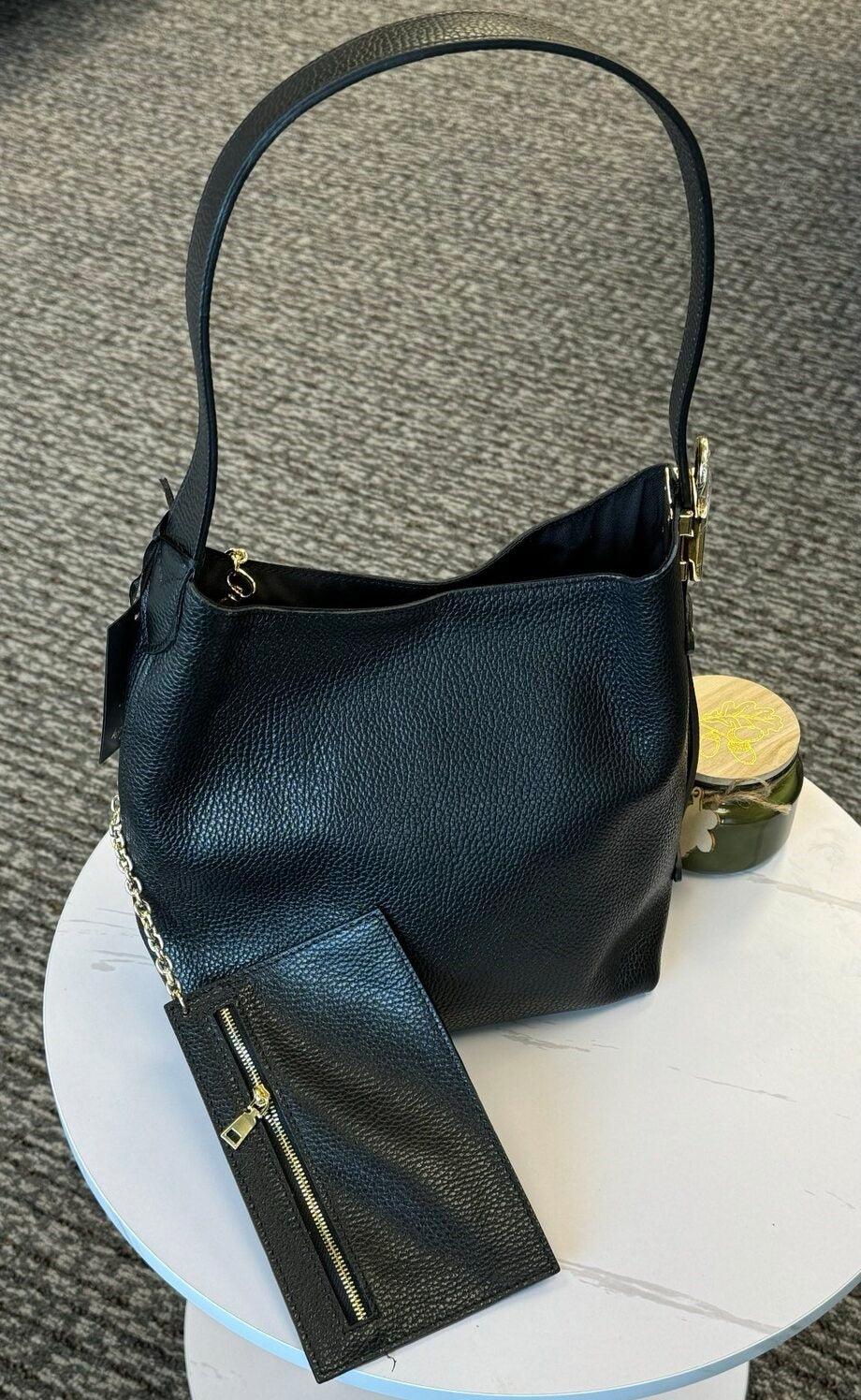 Stylish Leather Bag with Cosmetic Pouch