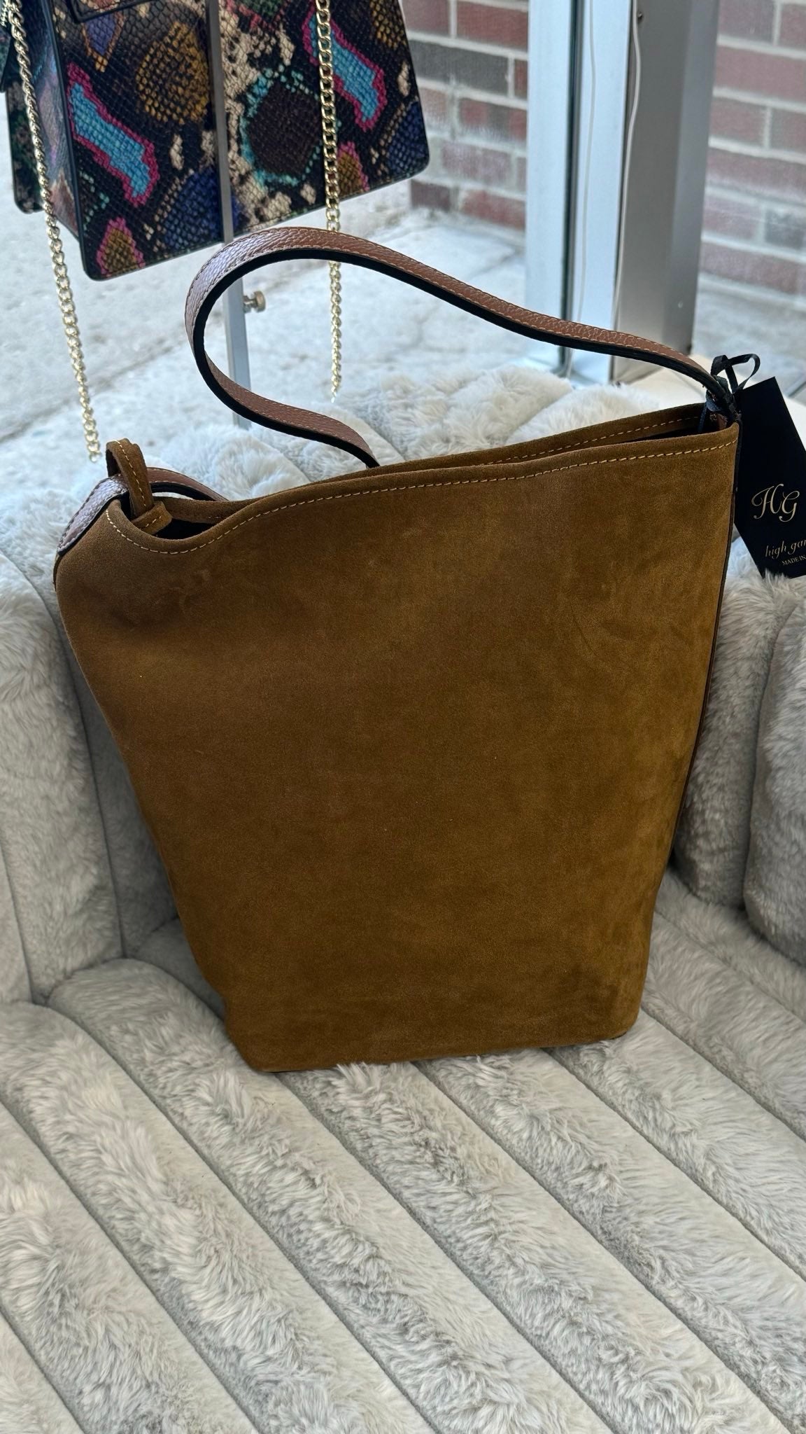 Convenient Boho Style Suede Bag with Cosmetic Pouch