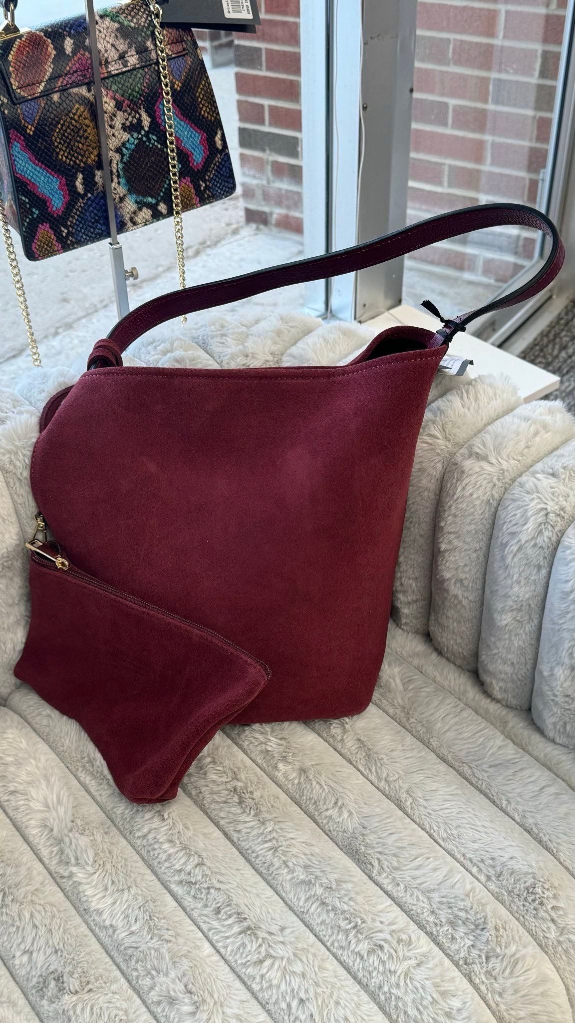 Convenient Boho Style Suede Bag with Cosmetic Pouch